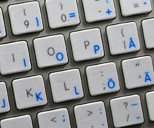 Swedish Finnish Apple Keyboard Decals - Blue Red Orange White Lettering on Transparent Background for MacBook, iMac, Mac Mini (Blue) - Perfect for Multilingual Typing & Custom Keyboard Design