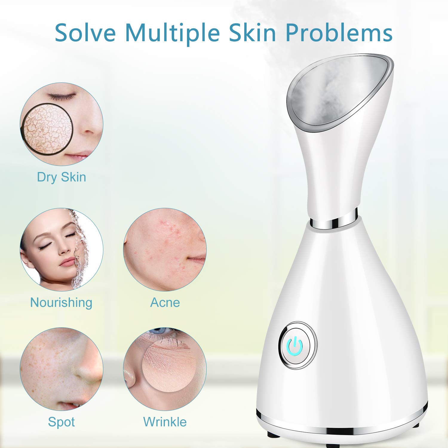 Nano Ionic Facial Steamer for Deep Cleaning & Moisturizing - Home Spa & Blackhead Removal Kit for Glowing Skin