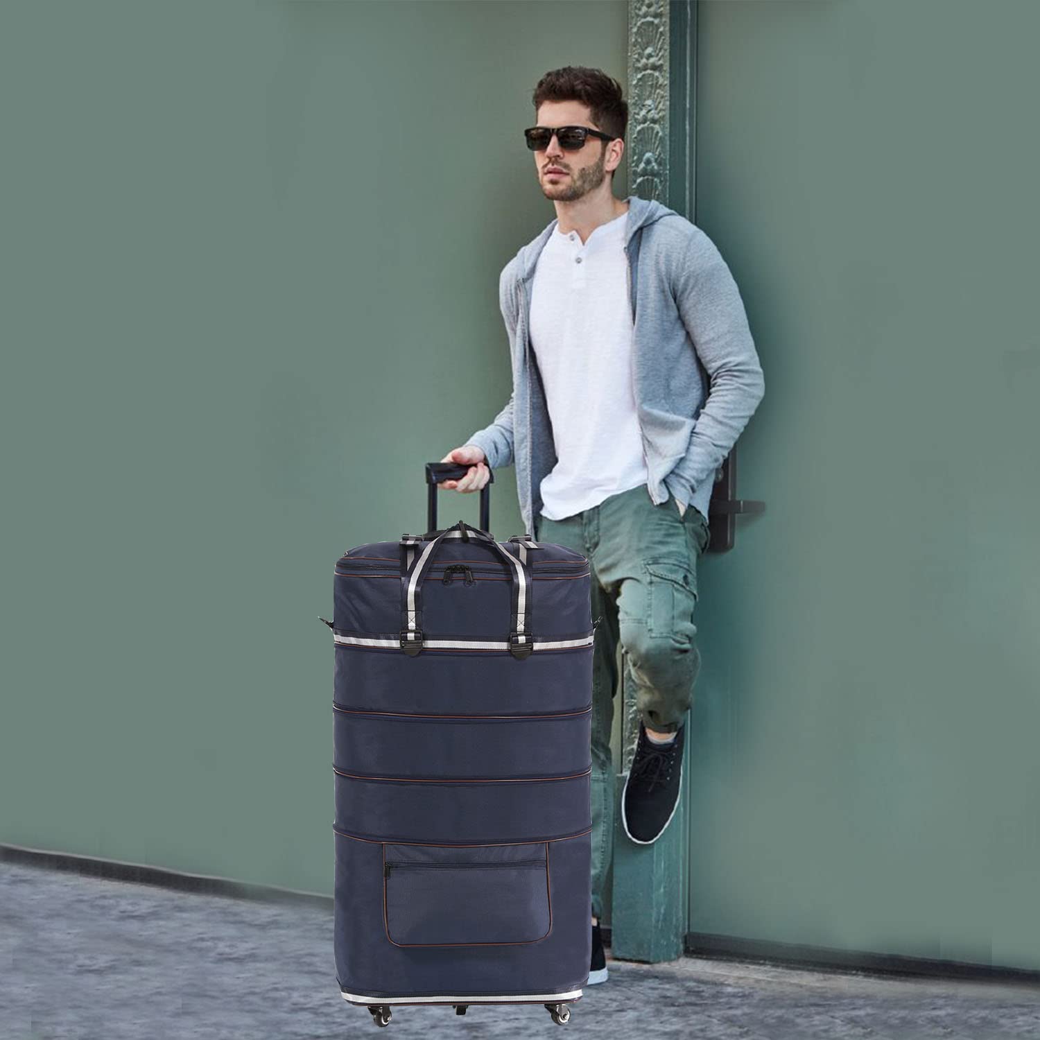 Expandable Foldable Carry-On Suitcase with Spinner Wheels - Large Capacity Collapsible Duffle Travel Bag for Men & Women - Perfect for Air Travel, Business Trips & Weekend Getaways