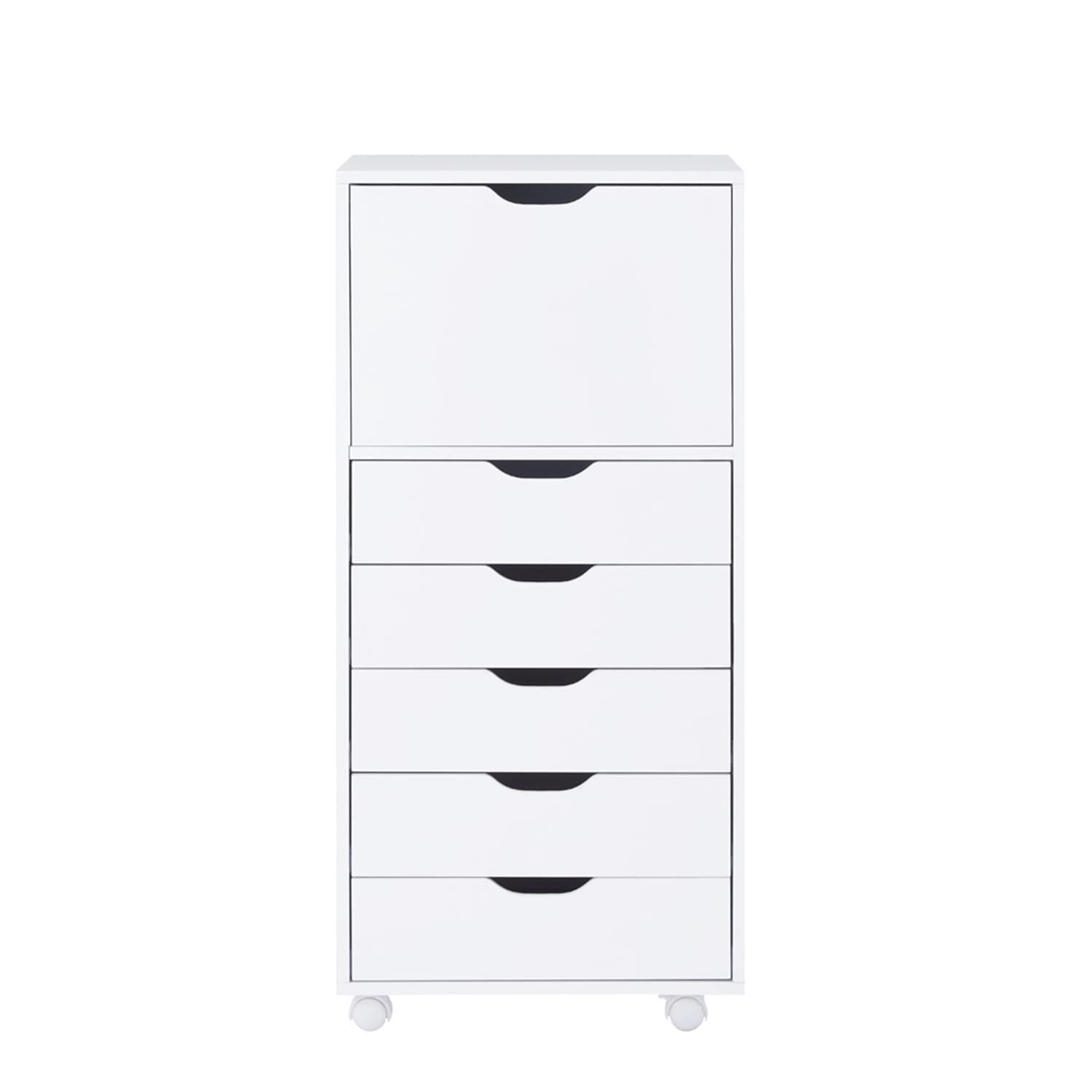 Naomi Home 6-Drawer Tall Dresser Storage Cabinet with Wheels - White Wooden Makeup & Closet Organizer for Bedroom, Bathroom, or Dorm Room - Perfect for Jewelry, Cosmetics, and Clothing Storage