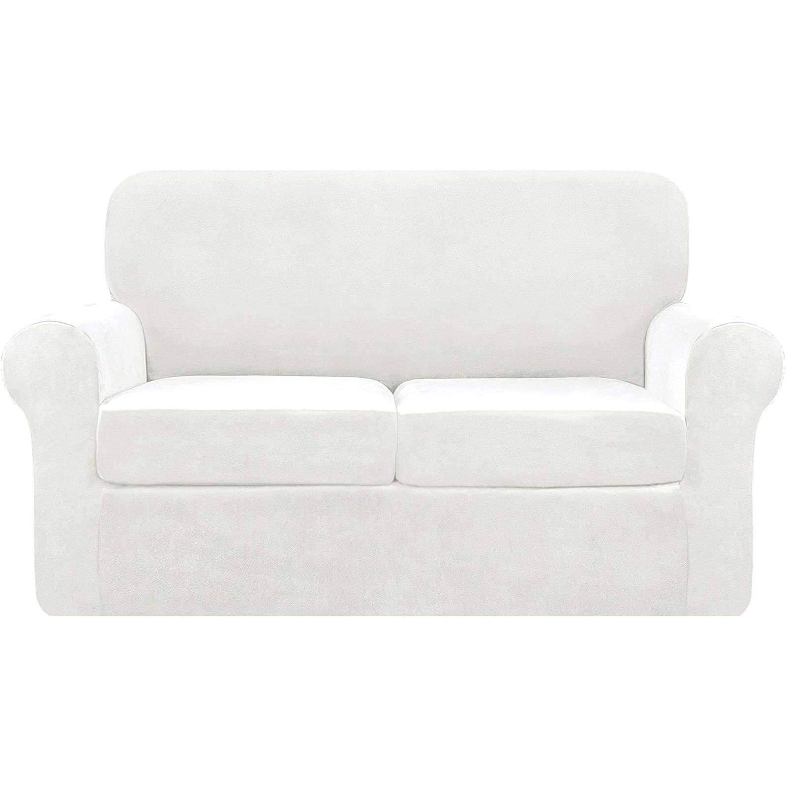 Luxury Velvet Plush Sofa Slipcover with Separate Cushion Covers - High Stretch Washable Couch Cover - 2-Seat Furniture Protector for Living Room (White) - Perfect for Home Decor & Pet-Friendly Furniture Protection