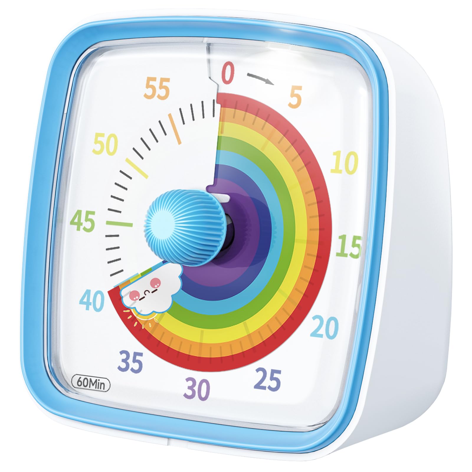 60-Minute Visual Timer with Night Light - Countdown & Pomodoro Timer for Classroom, Home, Kitchen, Office - Rainbow Pattern Kids & Adults Study Timer (Blue) - Perfect for Time Management, Homework, Cooking & Productivity Tasks