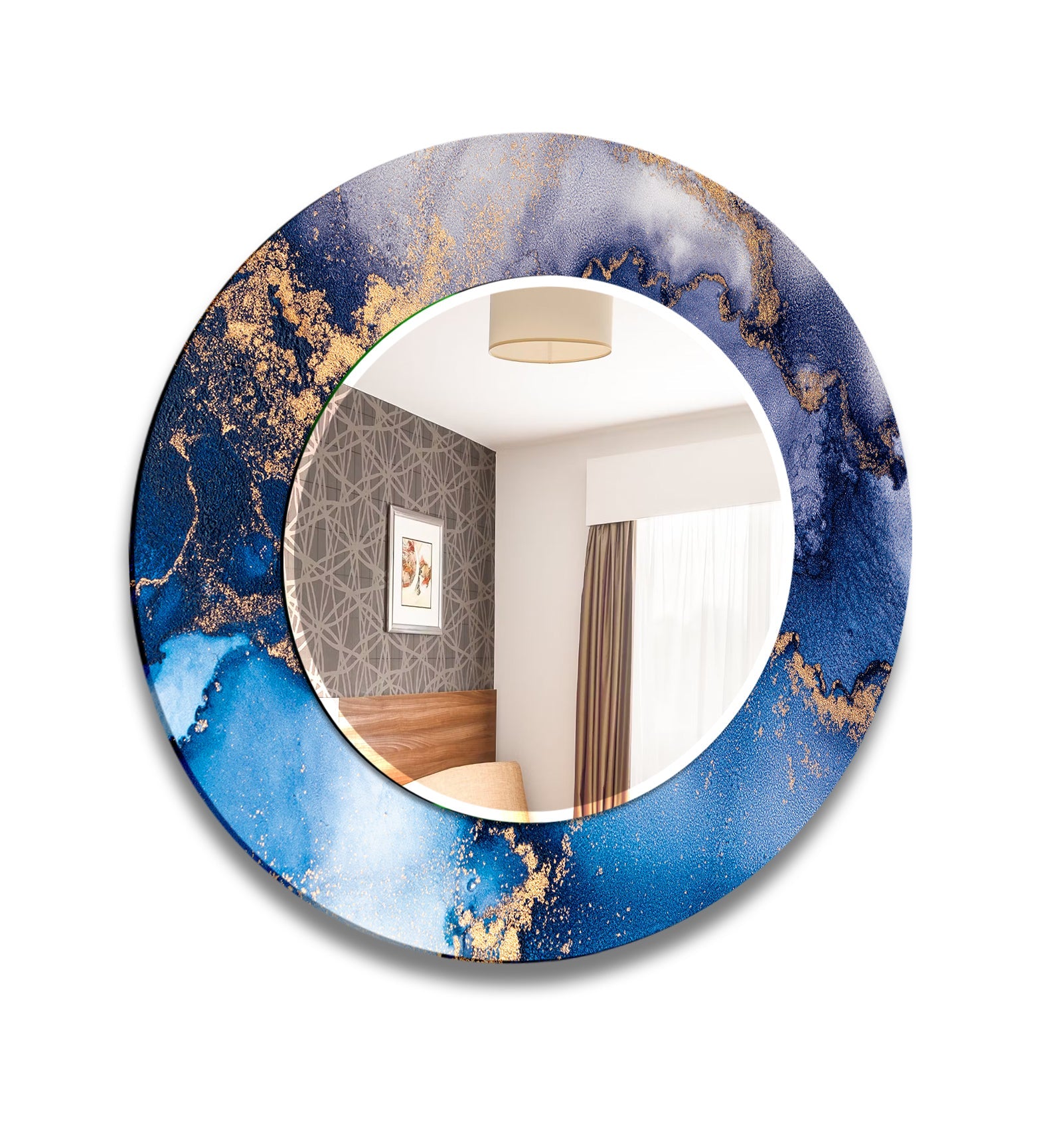 Stylish Blue Round Wall Mirror - Decorative Home Decor for Living Room, Bedroom & Bathroom - Perfect for Vanity, Entryway & Interior Design