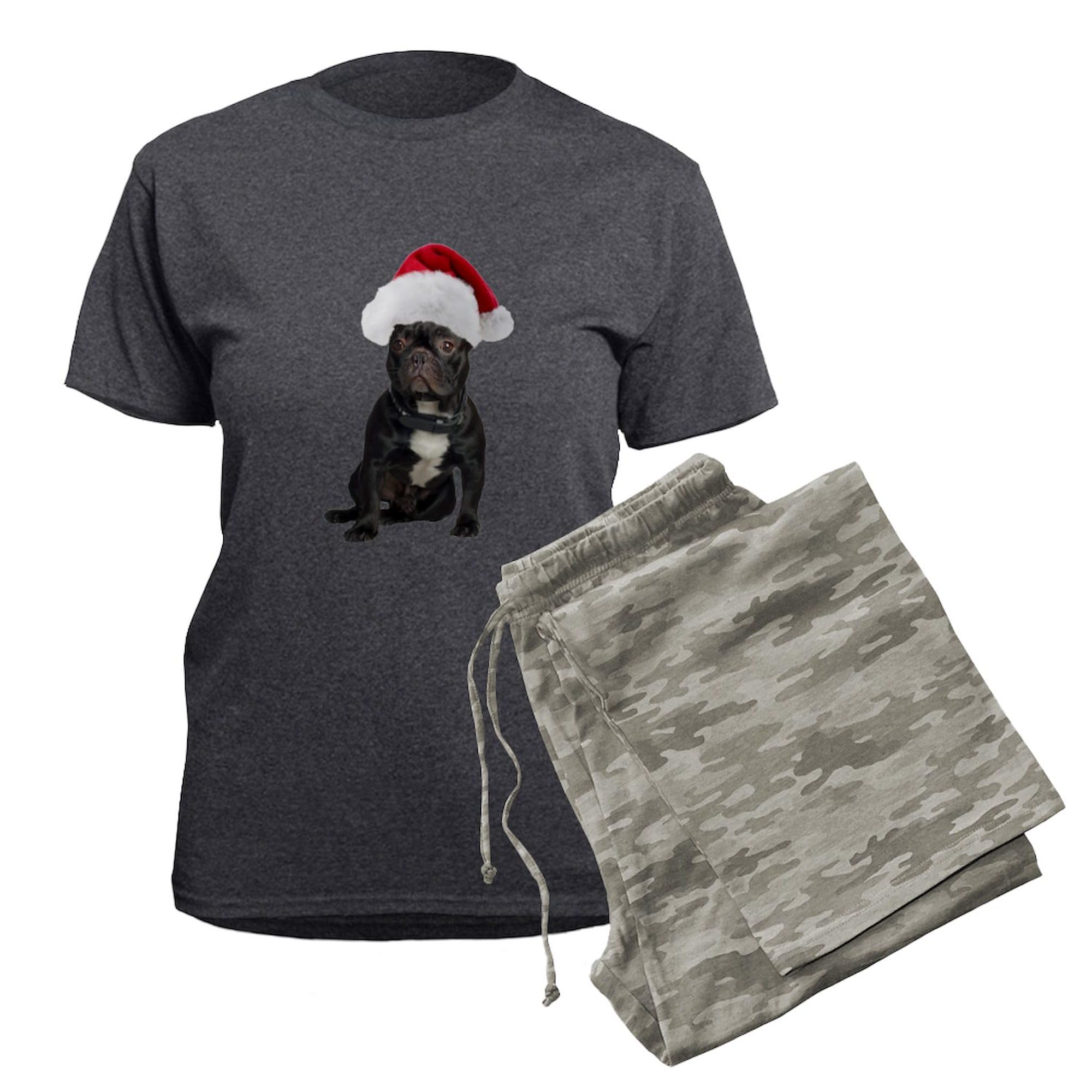 French Bulldog Santa Pajama Set for Women - Cozy Charcoal Fleece Sleepwear | Christmas Holiday Lounge & Sleepwear for Dog Lovers
