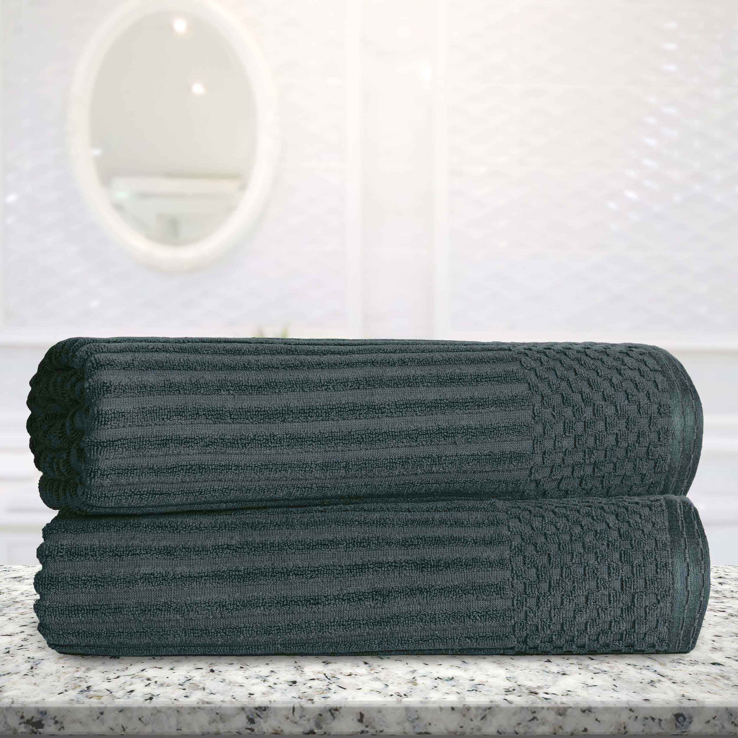 Premium Cotton Ribbed Textured Bath Towel Set - Ultra Absorbent 2-Piece Bath Sheet Set for Spa, Beach & Luxury Bathroom Use