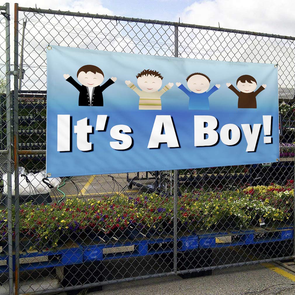 It's A Boy Vinyl Banner - Weatherproof Outdoor Yard Sign with 10 Grommets (60x144 Inches) | Perfect for Baby Showers, Gender Reveals & Business Events | Multiple Sizes Available