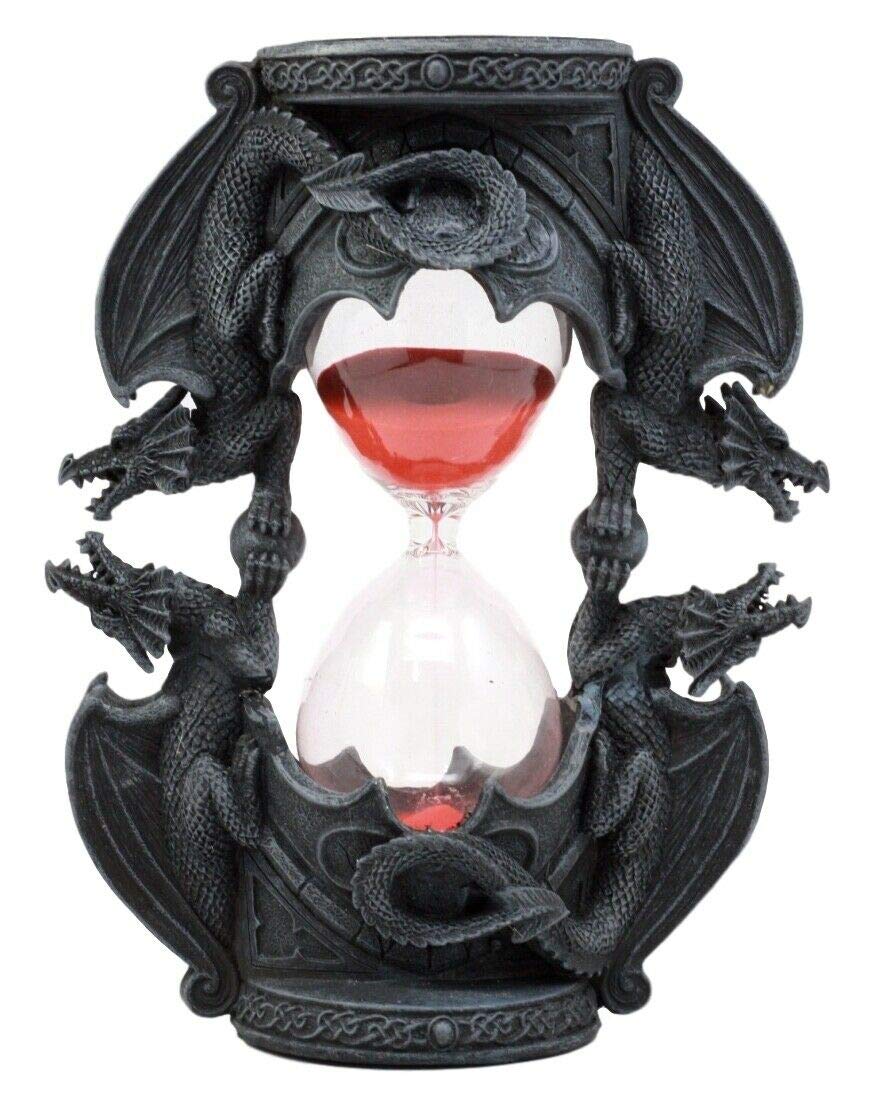 HomDEc Invertible Dragons Sand Timer - Elemental Fire Serpentine Dragon Hourglass Decor for Home Office, Meditation Room & Fantasy Themed Gifts