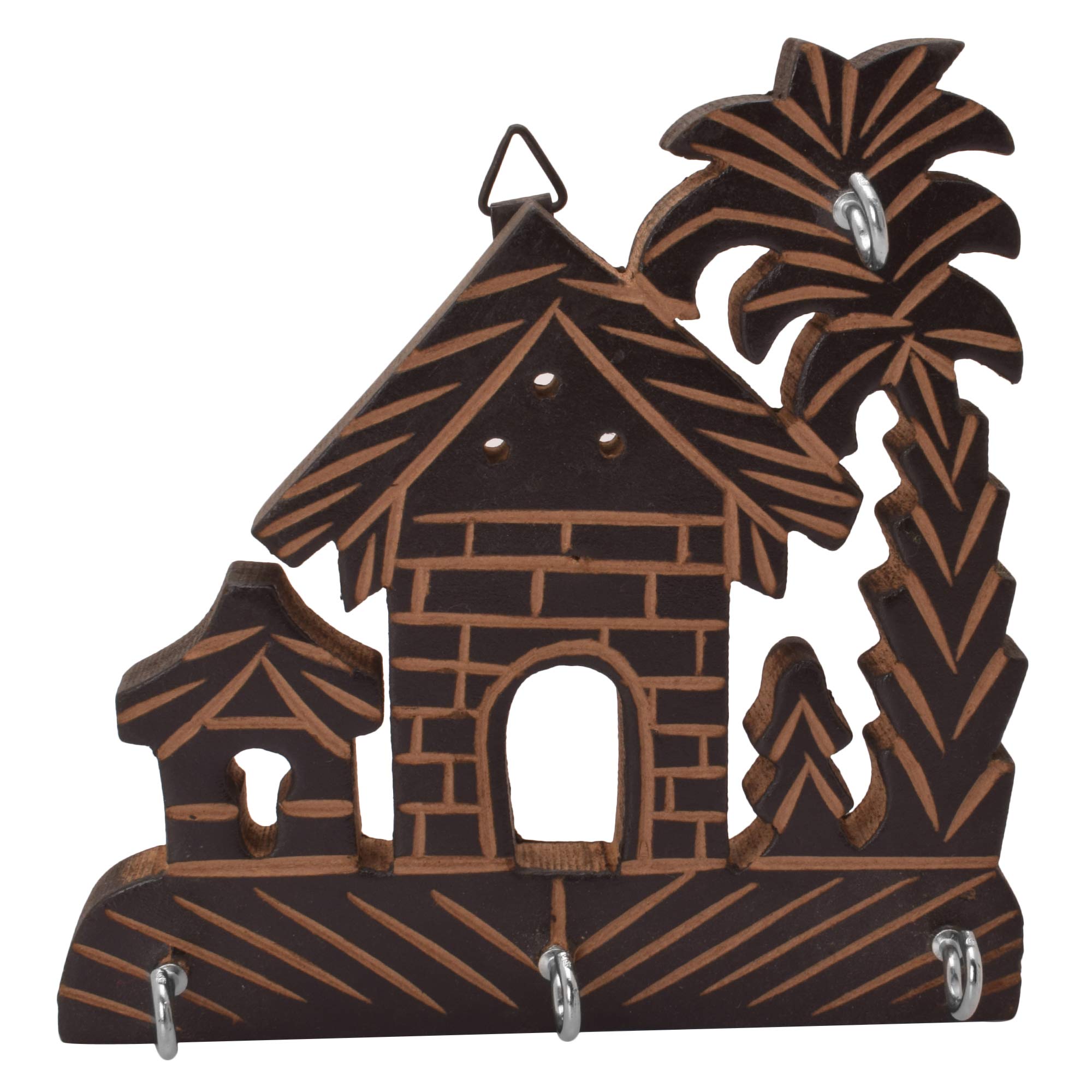 Diollo Wooden House Shaped Key Holder with 3 Hooks - Wall Mount Key Organizer for Home & Office Decor - Perfect for Entryway, Bedroom, or Workspace Organization