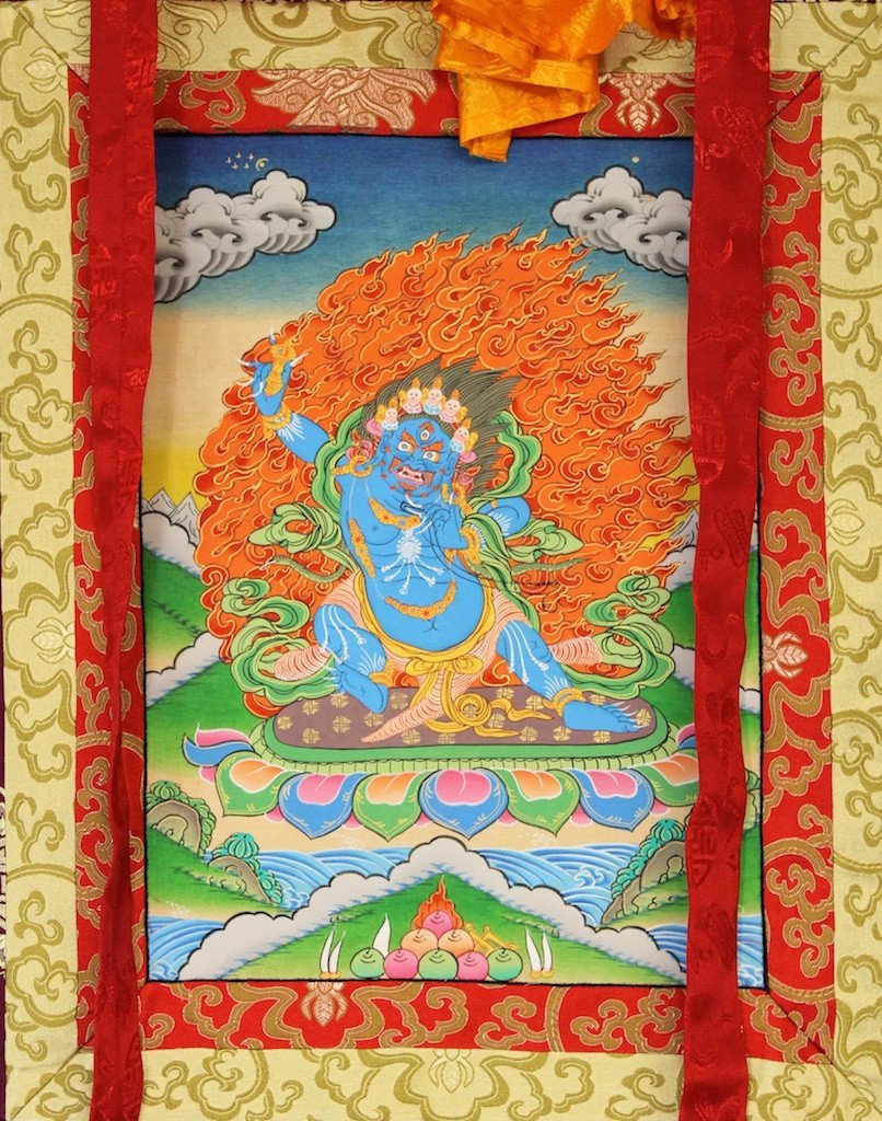 Authentic Hand-Painted Vajrapani Thangka Art - Traditional Tibetan Buddhist Wall Hanging for Meditation & Home Decor (Framed) | Perfect for Spiritual Practice, Yoga Studios & Gift Giving
