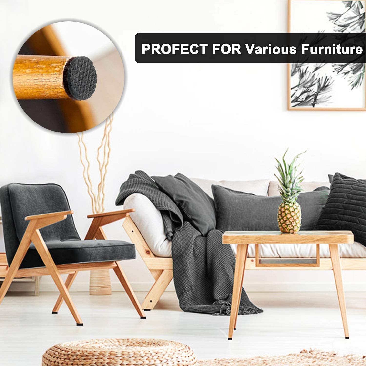 Yelanon Non Slip Furniture Pads - 28 Pack 2 Inch Self Adhesive Rubber Grippers for Chair & Couch Legs, Anti-Skid Hardwood Floor Protectors for Furniture Movement Prevention | Perfect for Living Room, Bedroom & Office Use