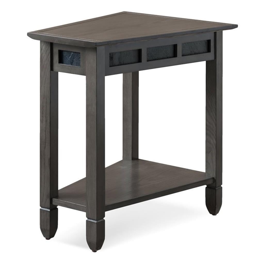 BOWERY HILL Wood Wedge Table with Shelf - Smoke Gray/Black Slate End Table for Living Room, Bedroom & Office - Modern Side Table with Storage Shelf for Small Spaces