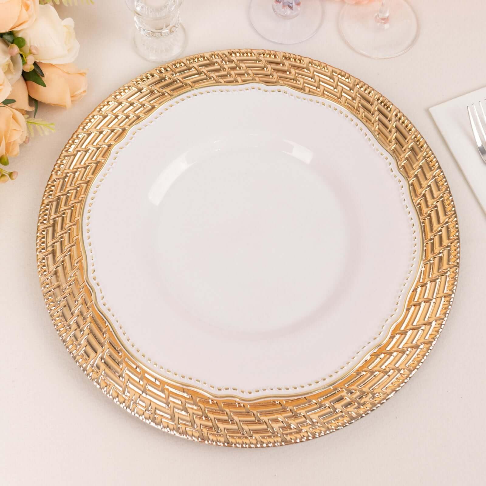 Efavormart 6 Pack Metallic Gold Swirl Rattan Acrylic Charger Plates - 13