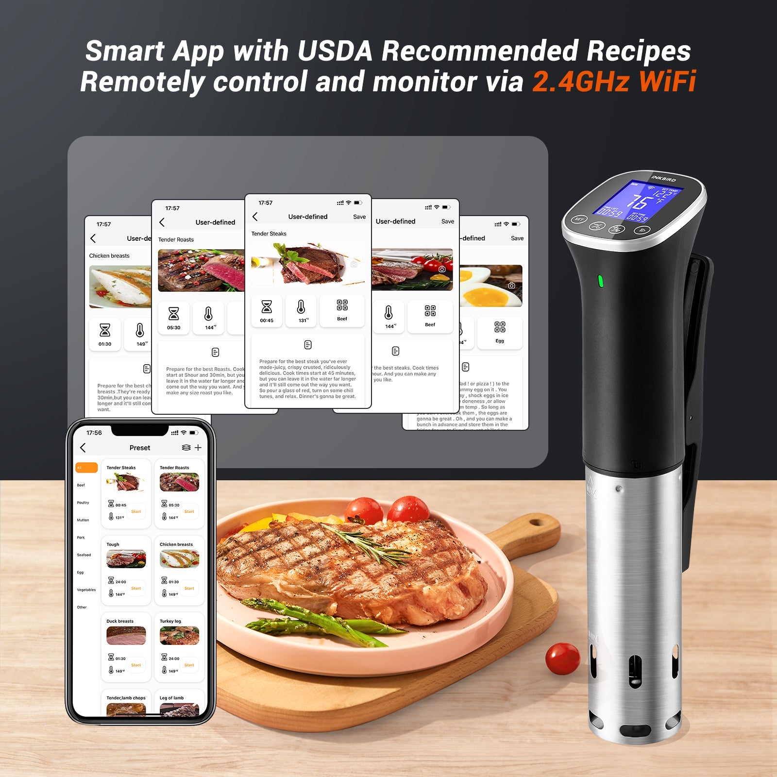 ISV 300W WiFi Sous Vide Cooker - Precision Temperature Control for Perfect Steaks, Chicken & Seafood | Smart Cooking App Control | Ideal for Home Chefs & Meal Prep