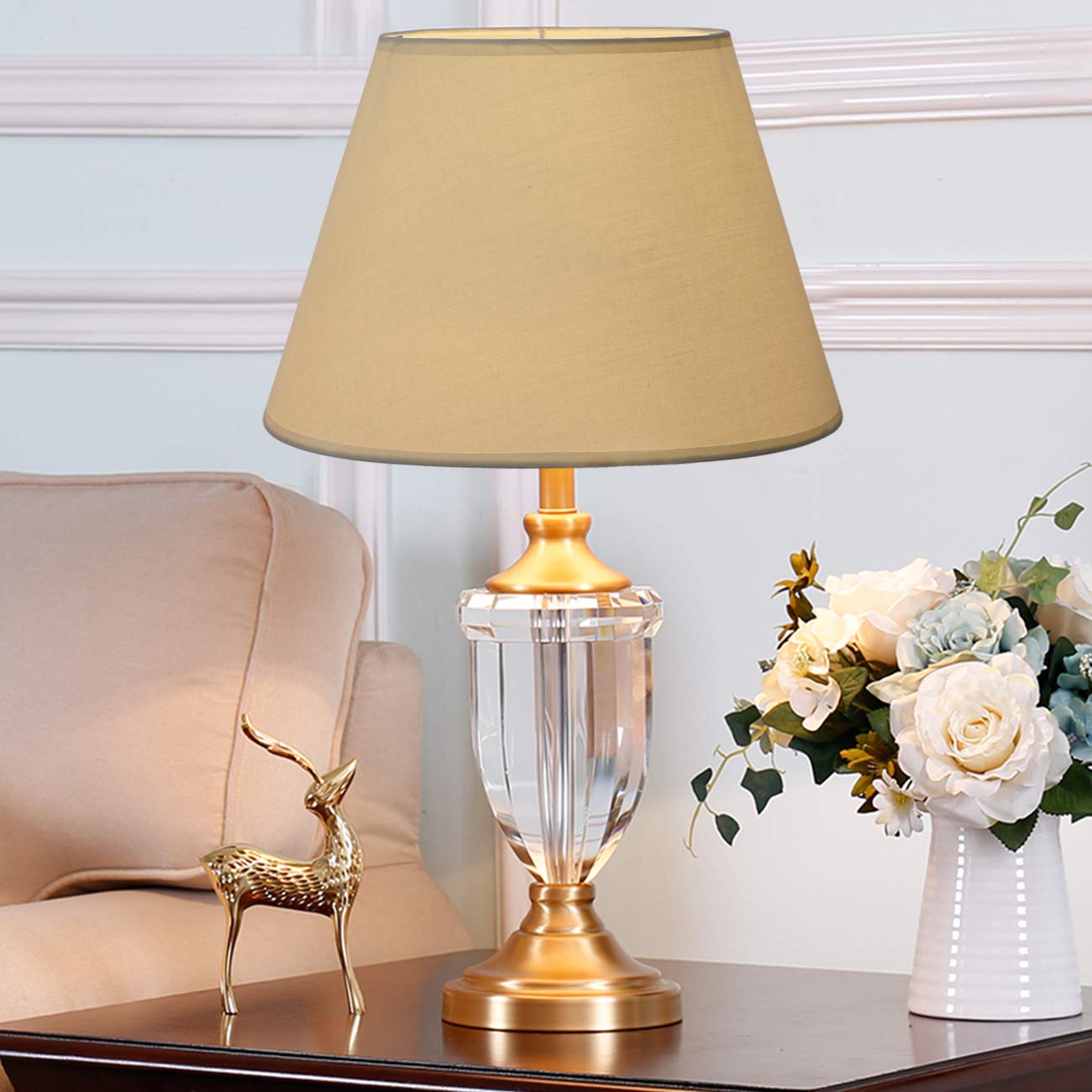 DULEE Table Lamp - 6.3 cm Modern Bedside & Wall Lamp in Pure Beige, 6