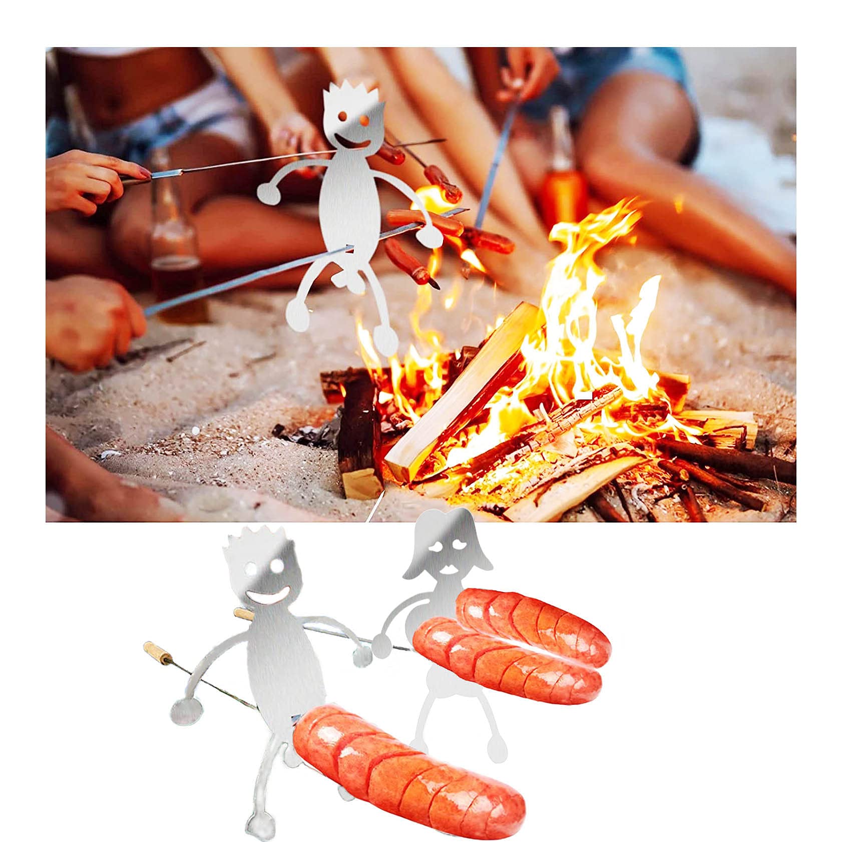YCRD Stainless Steel Hot Dog & Marshmallow Roasting Sticks - Funny Shaped Campfire Forks for Women & Men - Perfect for Bonfires, BBQs, and Outdoor Grilling - Durable Metal Craft for Camping, Picnics, and Backyard Parties