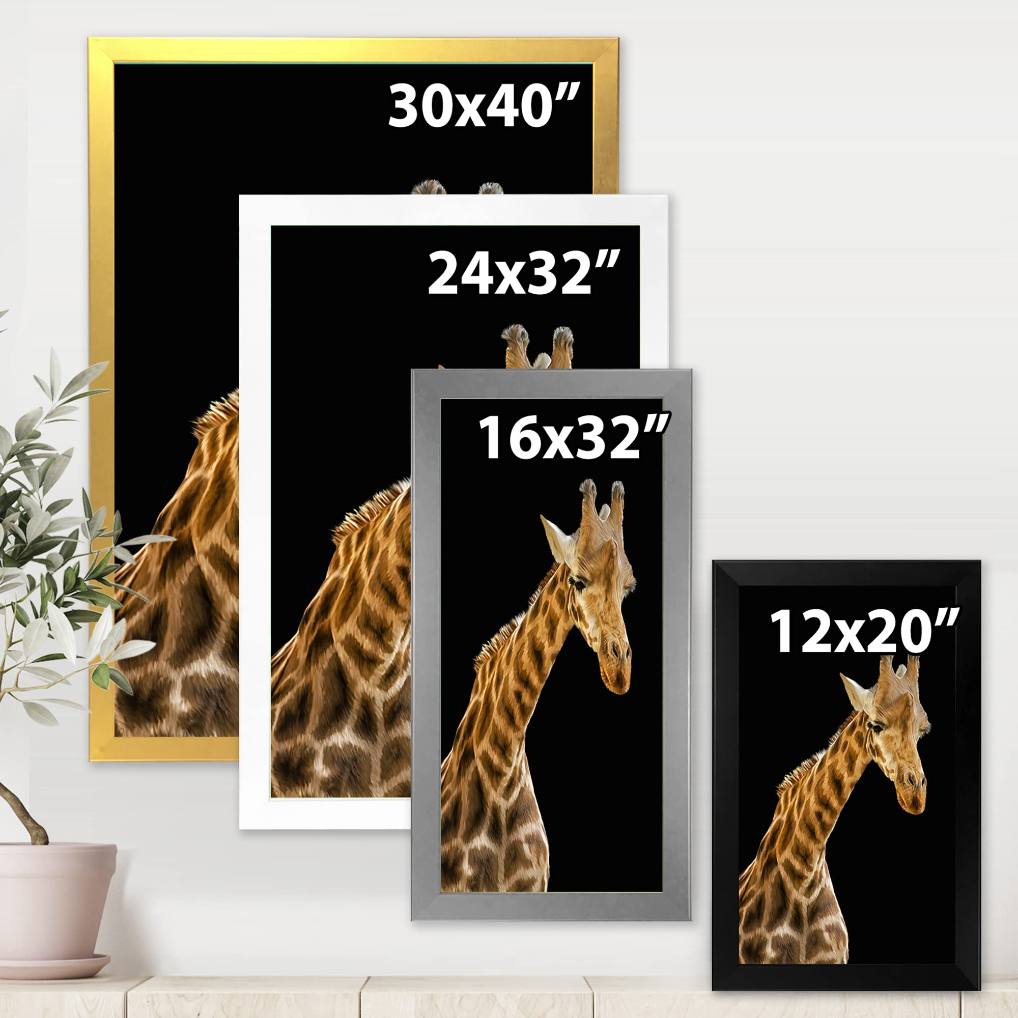 DesignQ Giraffe Portrait VI - Farmhouse Framed Wall Art Decor for Living Room, Bedroom & Office - Rustic Animal Painting Home Decor
