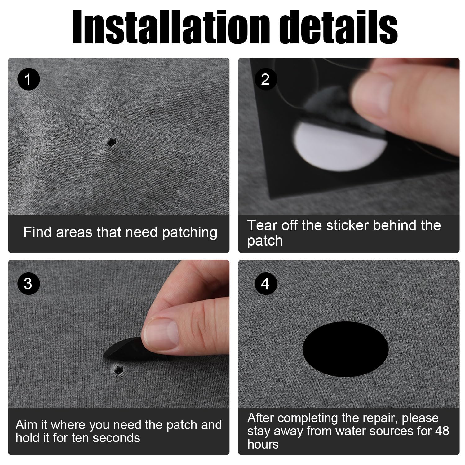 5 Pack Self-Adhesive Nylon Repair Patches for Down Jackets, Coats, Sleeping Bags & Tents - Washable Fabric Repair Tape in Black (Ideal for Outdoor Gear & Camping Repairs)