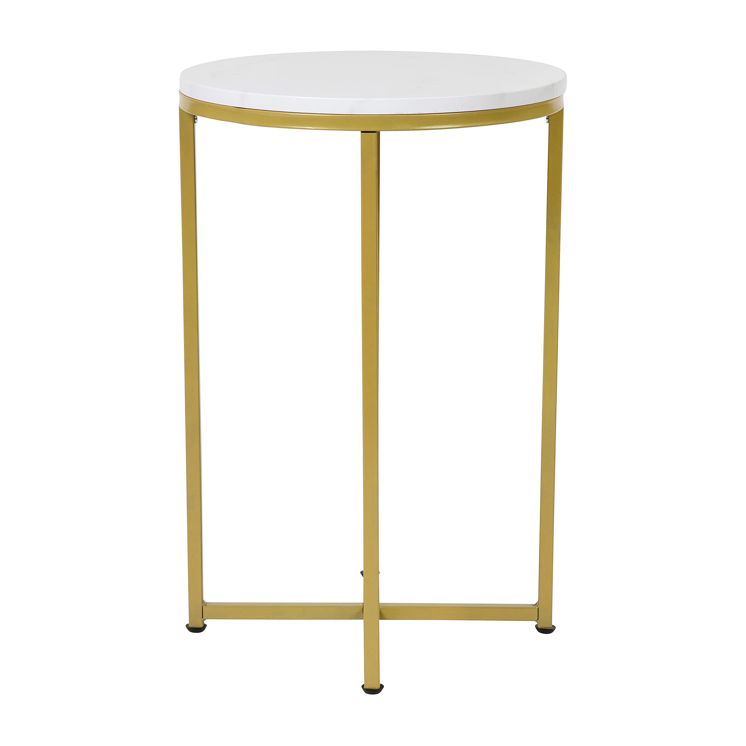 EMMA + OLIVER White Marble Coffee Table with Gold Metal Frame - Perfect for Living Room Decor