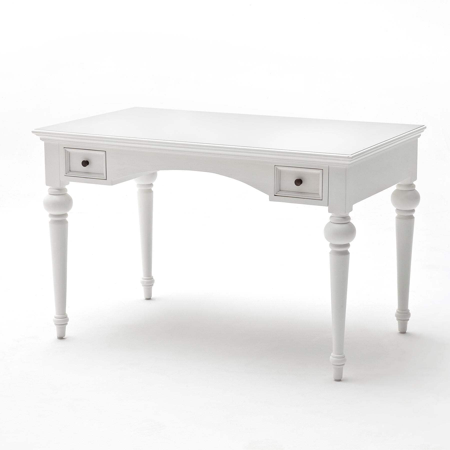 Provence Style Pure White Mahogany Wood Secretary Desk with 2 Drawers - Vintage Home Office Writing Desk for Study Room & Library