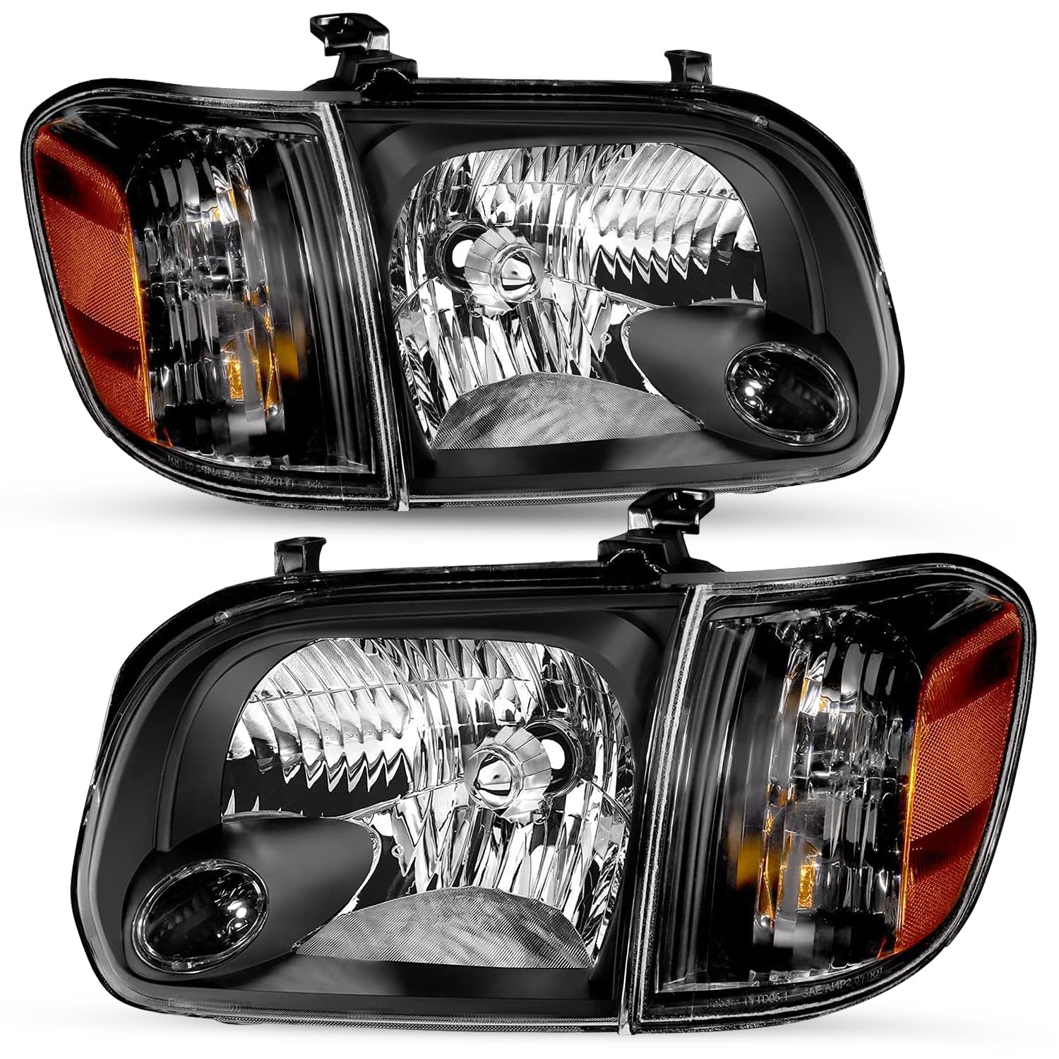 JSBOYAT Headlight Assembly for 2005-2006 Toyota Tundra Double/Crew Cab & 2005-2007 Sequoia - Black Housing with Amber Reflector - Replacement Headlamps with Corner Lights - Perfect for Off-Roading & Night Driving