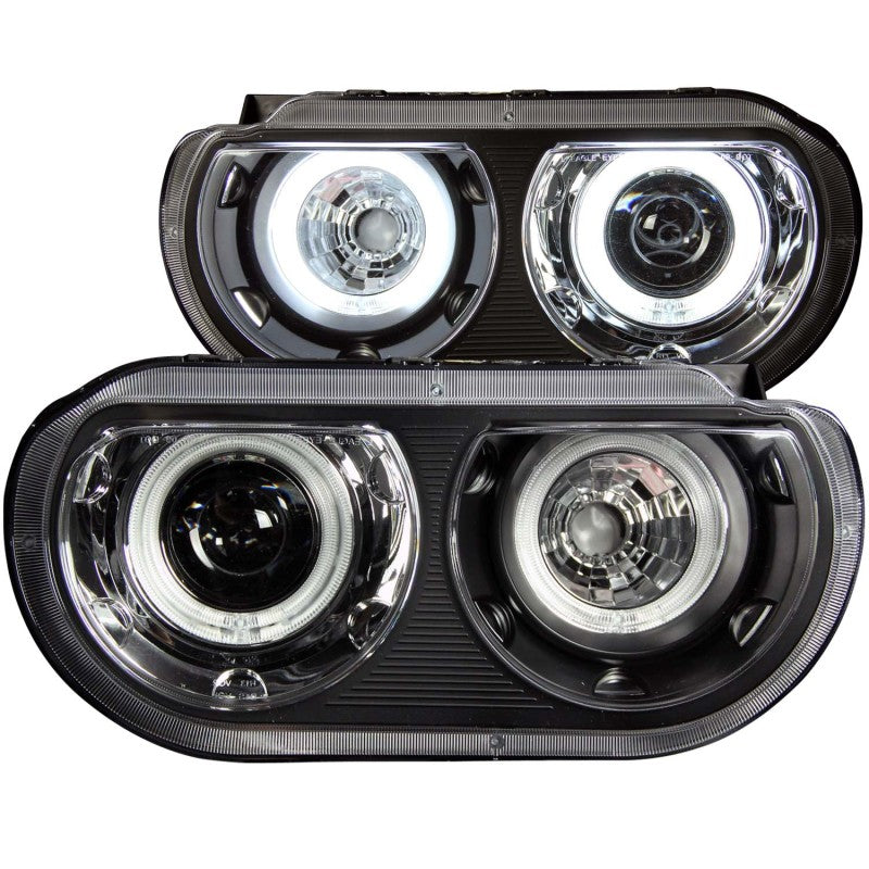 ANZO Black Projector Headlights with Halo Ring - Compatible with Dodge Challenger 2008-2014 | High-Performance LED Lighting for Night Driving & Car Customization