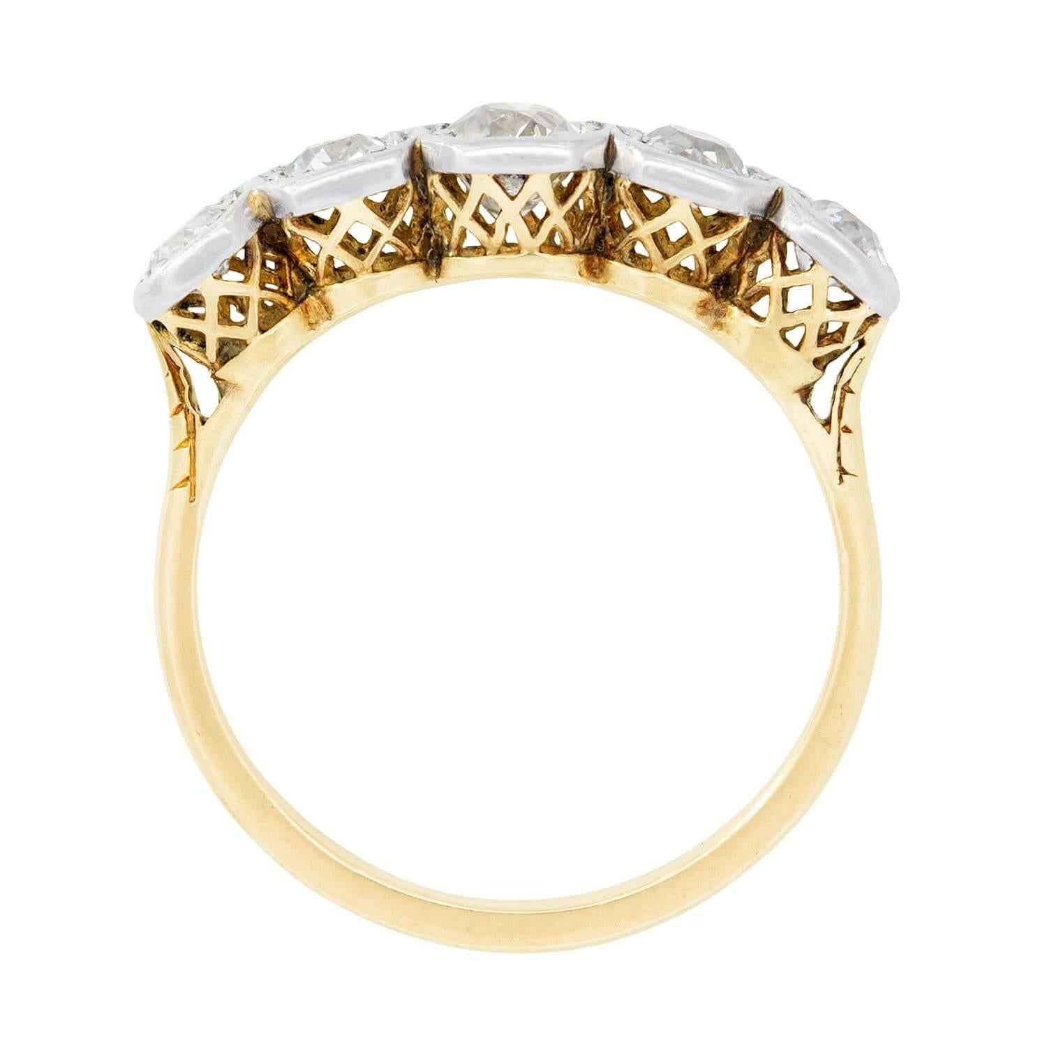 Edwardian 18k Gold & Platinum 5 Stone Diamond Engagement Ring - Vintage Wedding Band for Brides & Proposal Gifts