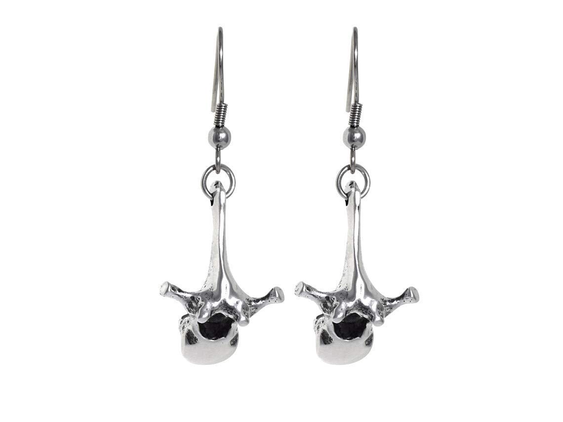 Pewter Thoracic Vertebrae Earrings - Spine Anatomy Charms for Chiropractors & Medical Professionals | Perfect for Anatomy Enthusiasts, Chiropractic Appreciation Gifts & Gothic Jewelry Lovers