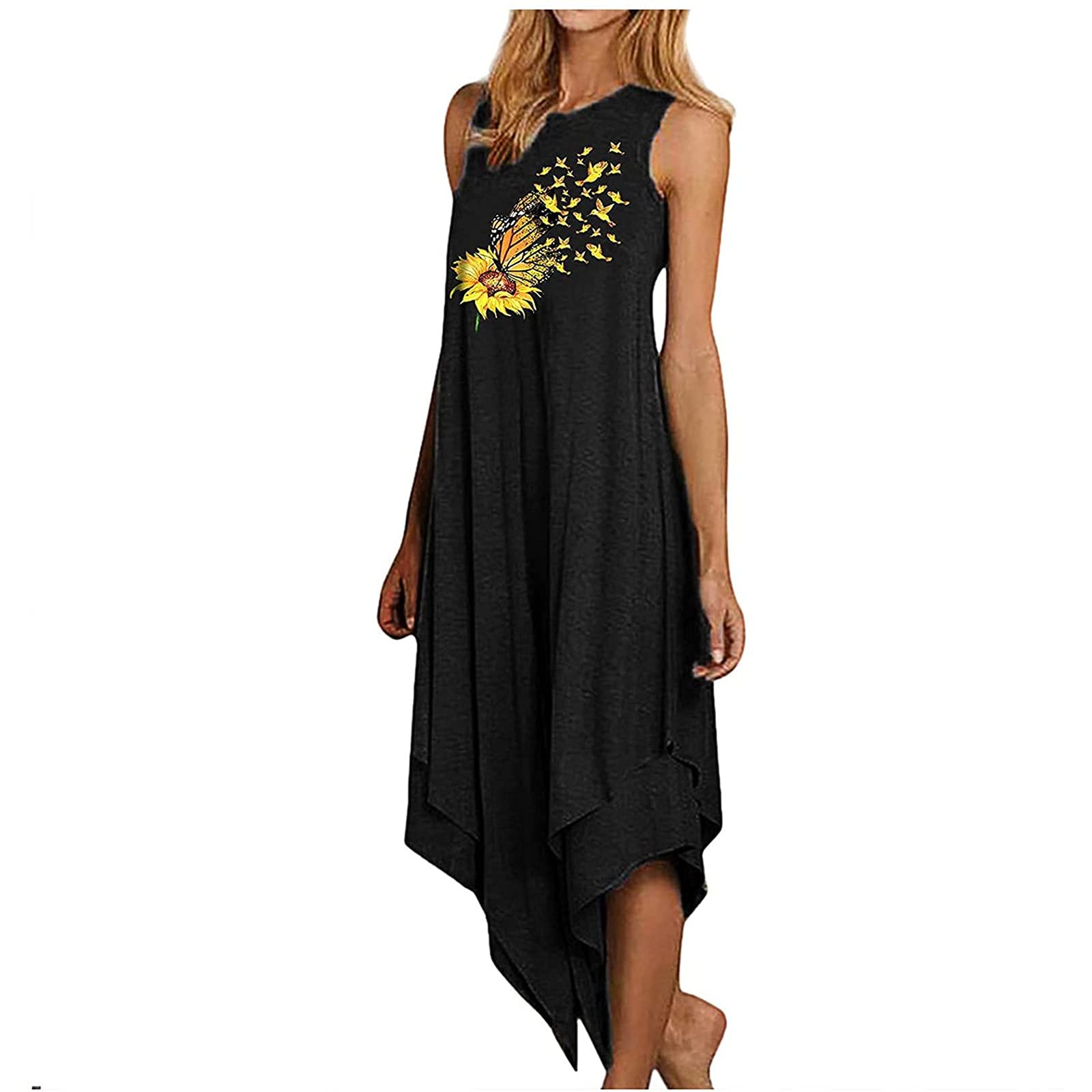 KQC Women's Summer Sleeveless Letter Print Maxi Dress - Casual Beach Dress for Vacation, Party & Everyday Wear