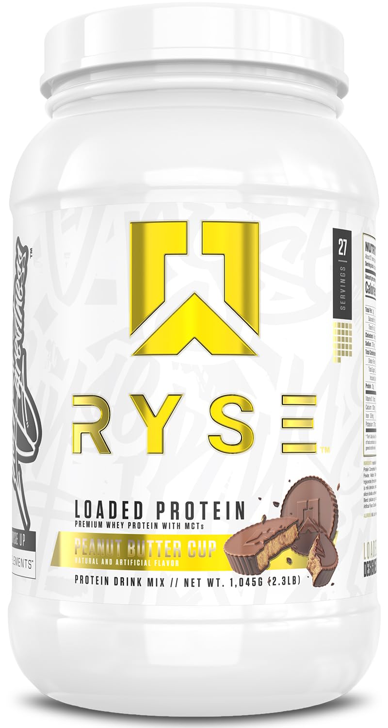 Ryse Loaded Protein Powder - 25g Whey Protein Isolate & Concentrate with Prebiotic Fiber & MCTs | Low Carb Low Sugar Protein Supplement for Muscle Recovery & Weight Loss | 27 Servings Peanut Butter Cup Flavor | Perfect for Post-Workout Shakes & Healthy Meal Replacement