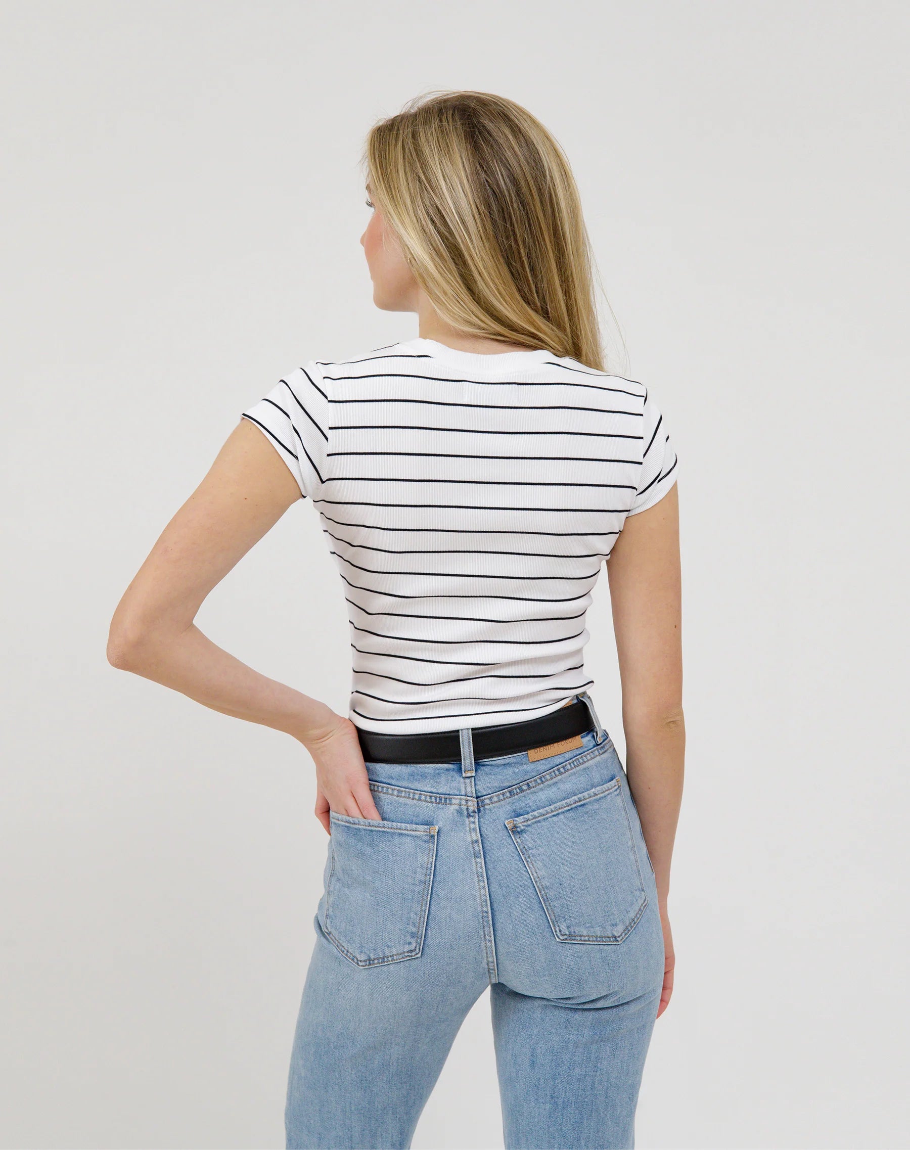 Brunette the Label Ribbed Fitted Cap Sleeve Top - Women's Stretchy Slim Fit T-Shirt for Casual Wear, Work & Date Nights
