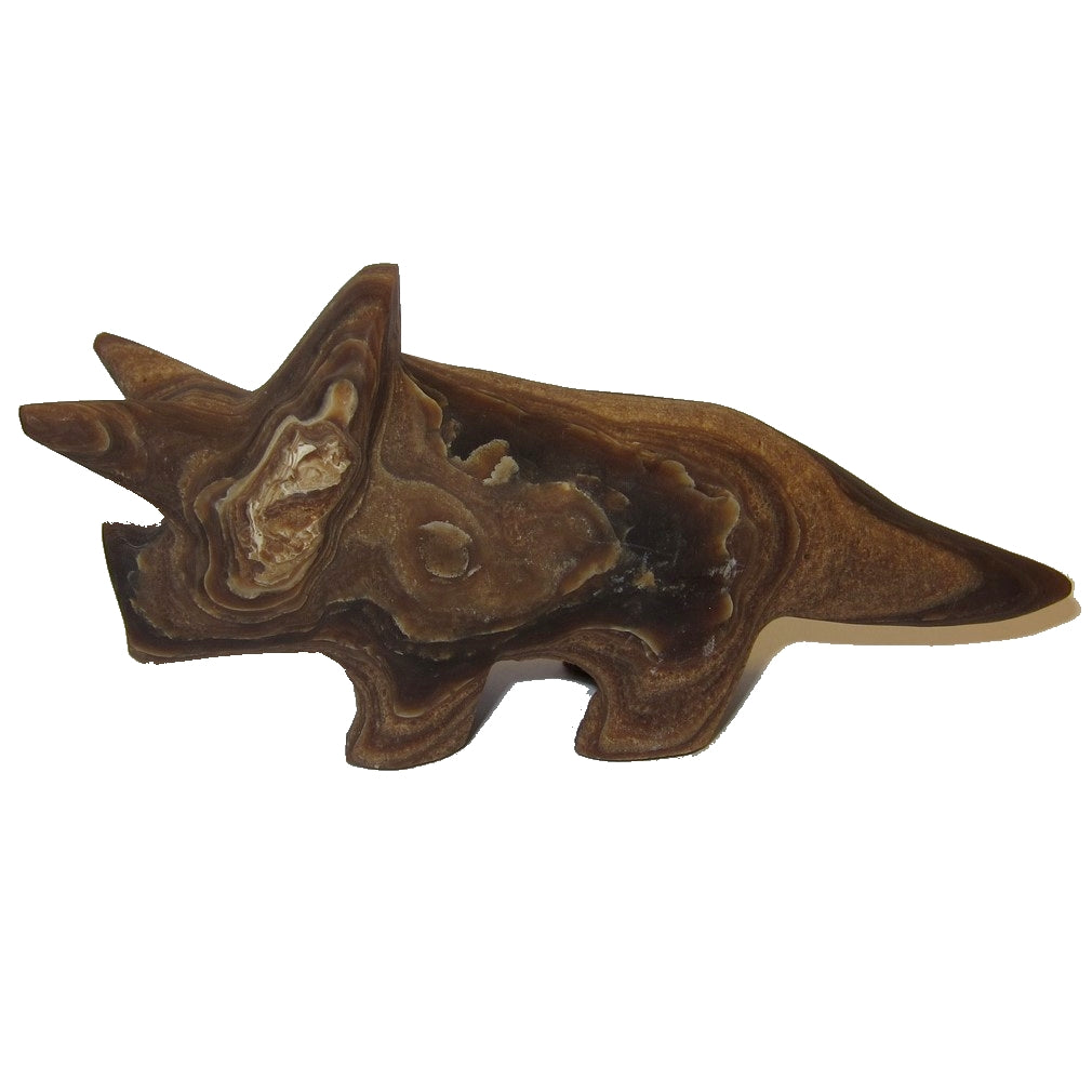 Natural Aragonite Dinosaur Figurine - Brown Swirl Triceratops Gemstone Statue for Home Decor, Crystal Collection & Gift Giving