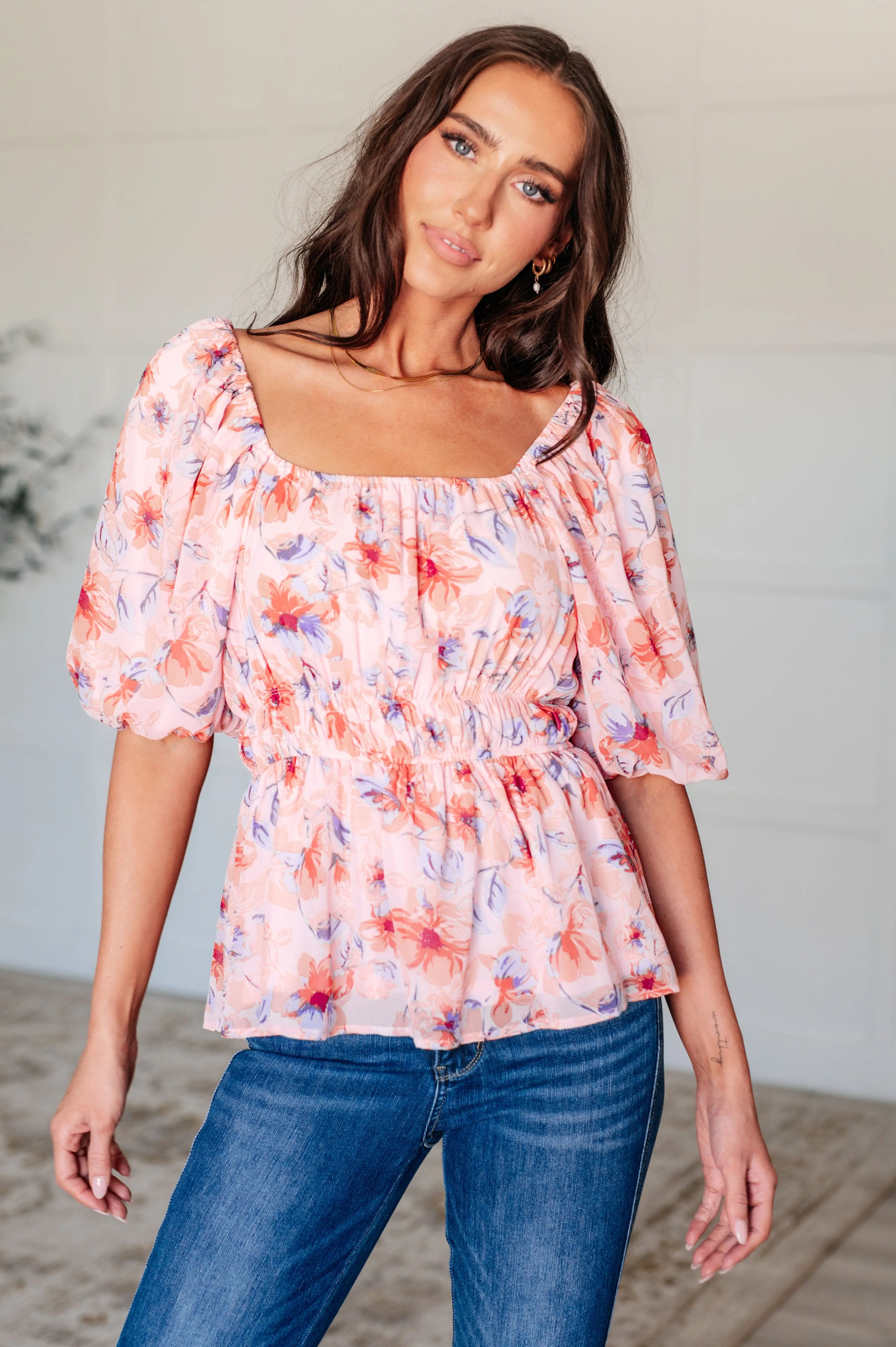 Elegant Square Neck Balloon Sleeve Blouse for Women - Trendy Ruffled Flowy Top for Office, Date Night & Special Occasions