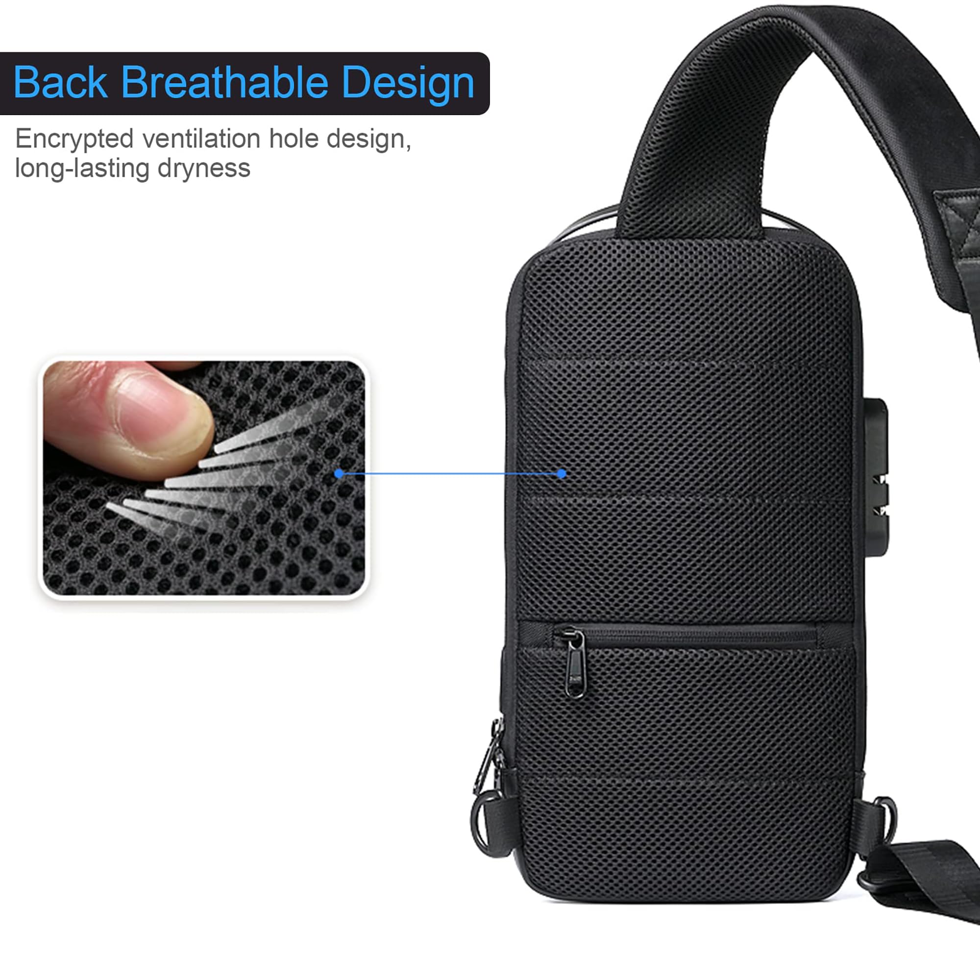 Konelia Anti-Theft Sling Chest Bag - Waterproof Crossbody Shoulder Backpack with USB Charging Port for Travel, Hiking & Daily Commute