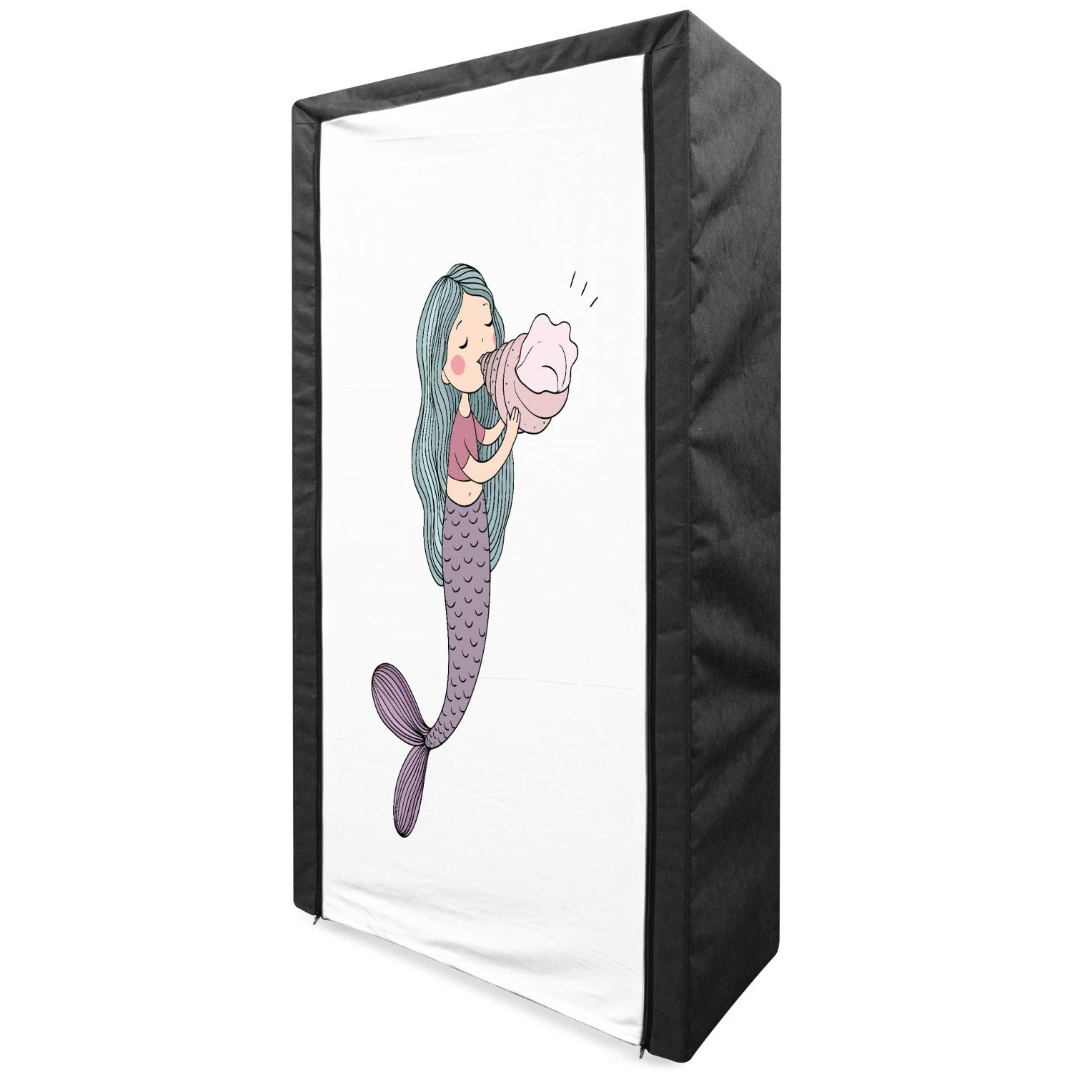 Ambesonne Mermaid Fabric Wardrobe - Portable Clothing Organizer with Shelves, 33.5 Inch Multicolor Storage Closet for Kids Room, Bedroom & Dorm | Mythological Underwater Theme with Seashell Design, Perfect for Childhood Fantasy Decor & Clothes Storage