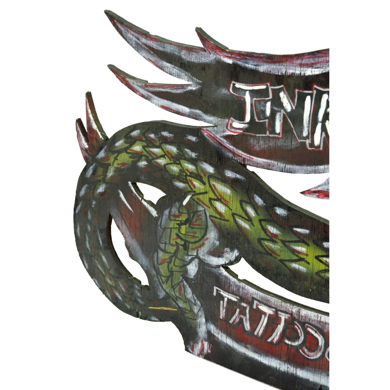 Unique Handmade OOAK Ink Works Tattoo & Piercing Sign - 48 Dragon Design - Perfect for Tattoo Parlors, Body Art Studios & Alternative Decor