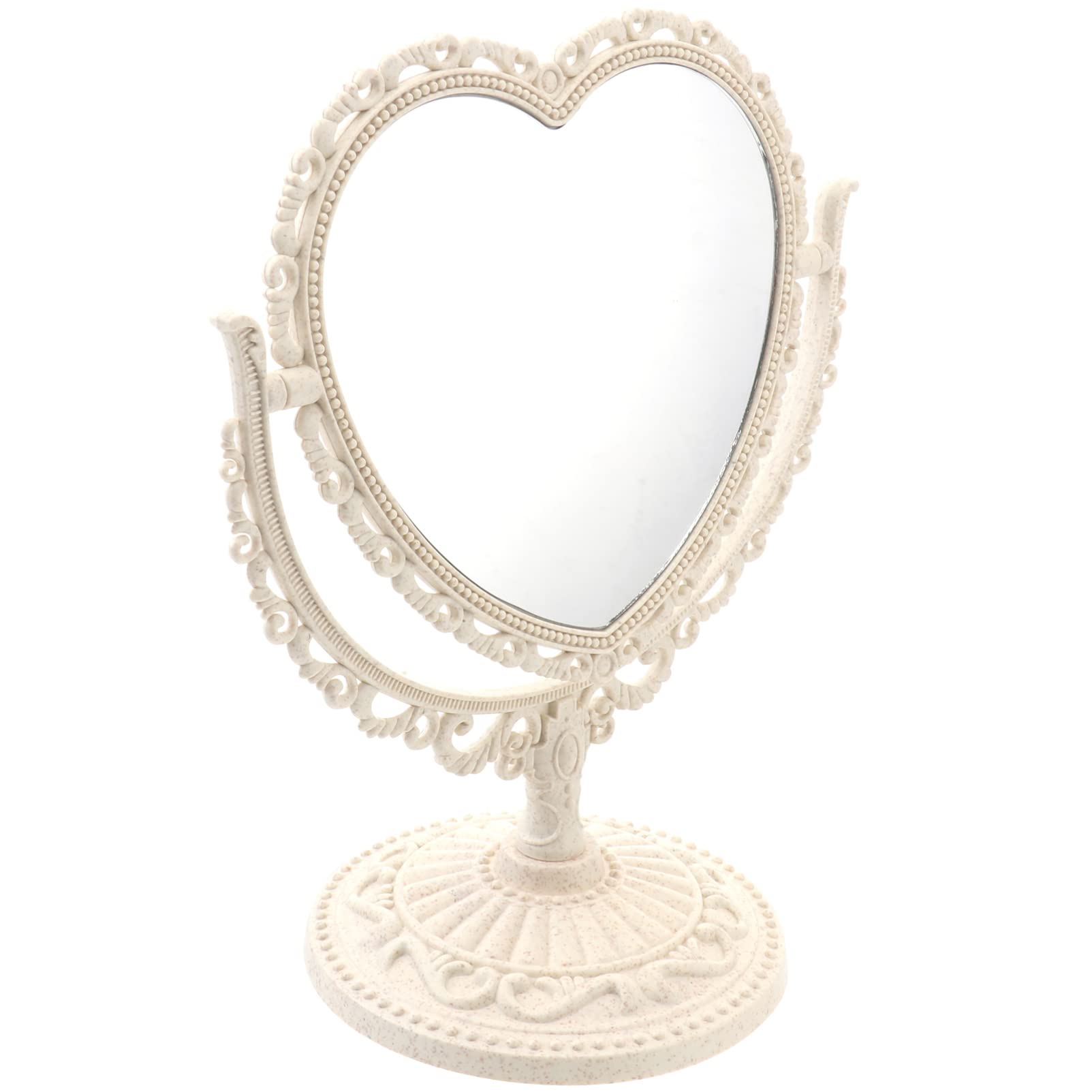 Vintage Heart Makeup Mirror - Double Sided Magnifying Vanity Mirror with 360° Swivel, Beige Cosmetic Mirror for Dressing Table & Bedroom Decor | Perfect for Makeup Application, Skincare Routine & Home Decoration