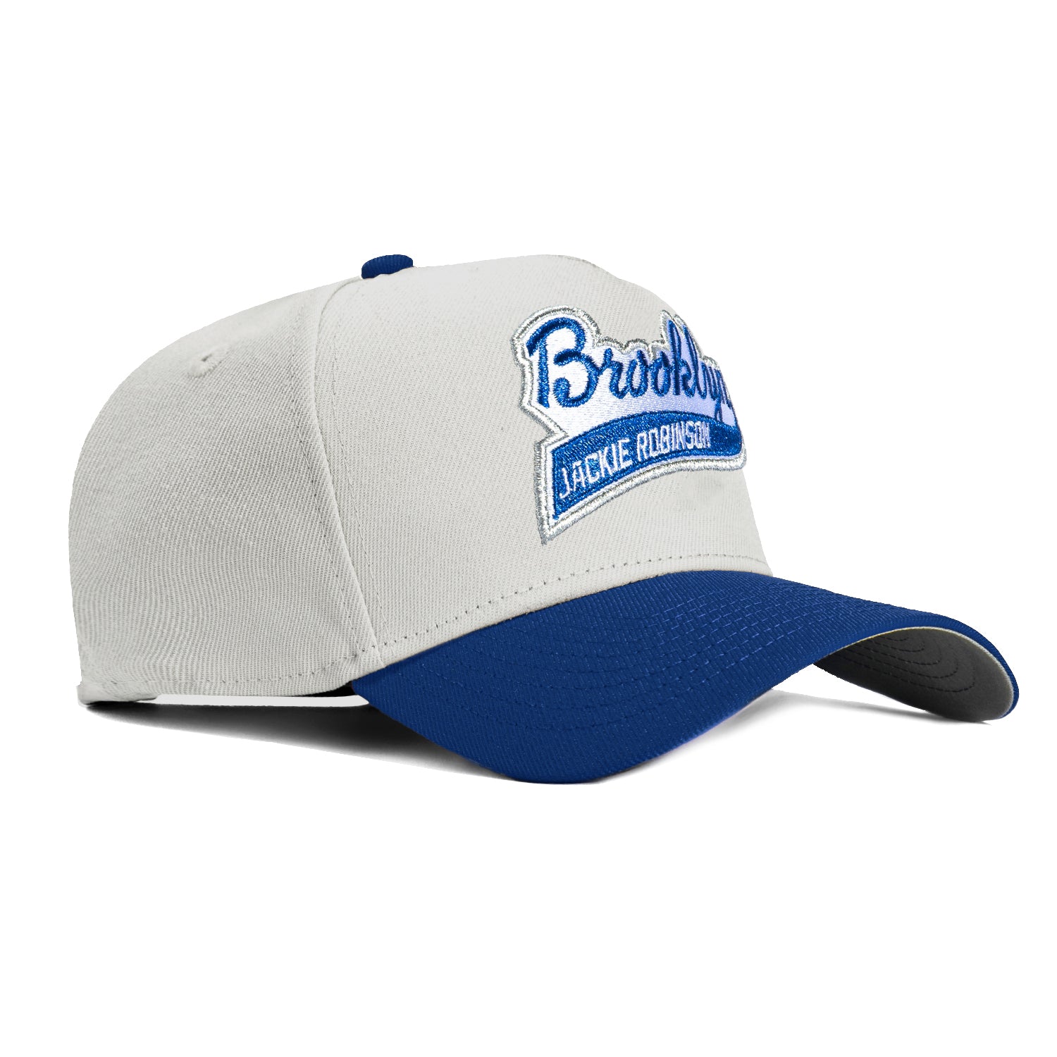 New Era 9Forty A-Frame Brooklyn Dodgers Jackie Robinson Script Snapback Hat - Stone & Royal Blue - Vintage Baseball Cap for Men & Women - Perfect for Sports Fans, Streetwear & Casual Outfits