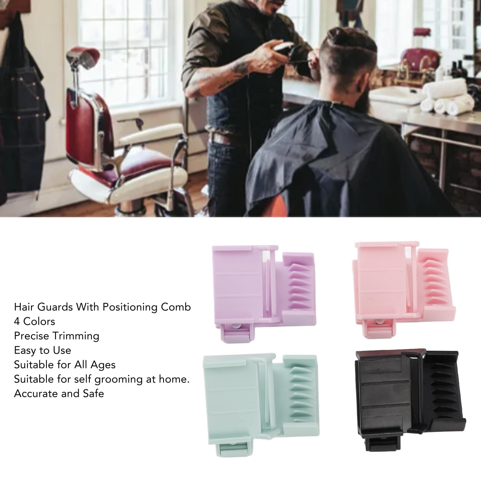 Professional Hair Trimmer Clipper Guard Combs Set - 4 Color Nozzle Clipper Guards with Positioning Comb for Split Ends Removal - Suitable for All Ages & Easy to Use - Perfect for Home Haircuts, Beard Trimming & DIY Grooming