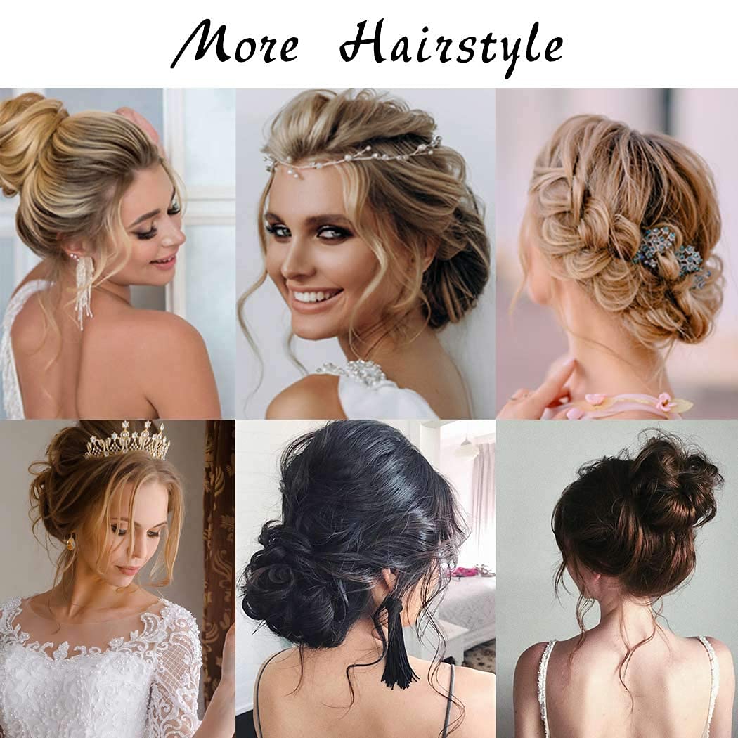 Vinzar Synthetic Hair Bun - Curly Wavy Hair Extensions Ponytail with Elastic Scrunchie | Half Updo Hairpieces & Wig Scrunchies for Women (Black Brown) | Perfect for Parties, Weddings & Daily Styling