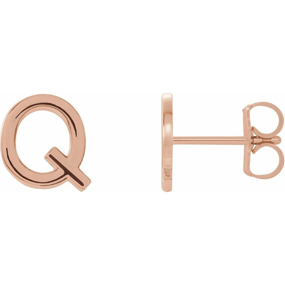 Alphabet Initial Letter Q Stud Earrings - Single Earring Sold Separately (8.2mm x 7.9mm) - Perfect for Personalized Jewelry, Gifts & Everyday Wear