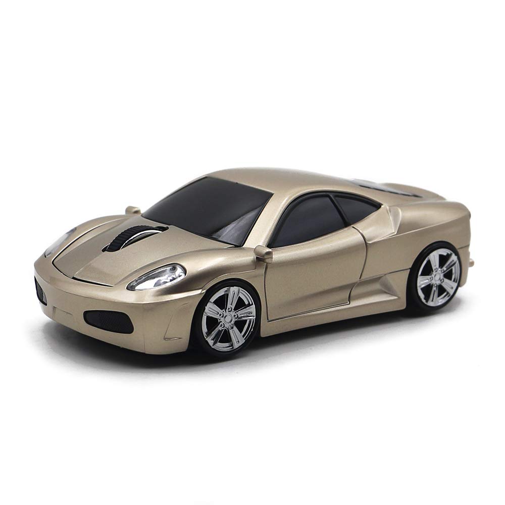 Wireless Mouse for PC Laptop MAC - Ergonomic Optical Gaming Mouse with Sport Car Design (Gold) - Perfect for Office Work, Gaming & Travel Use