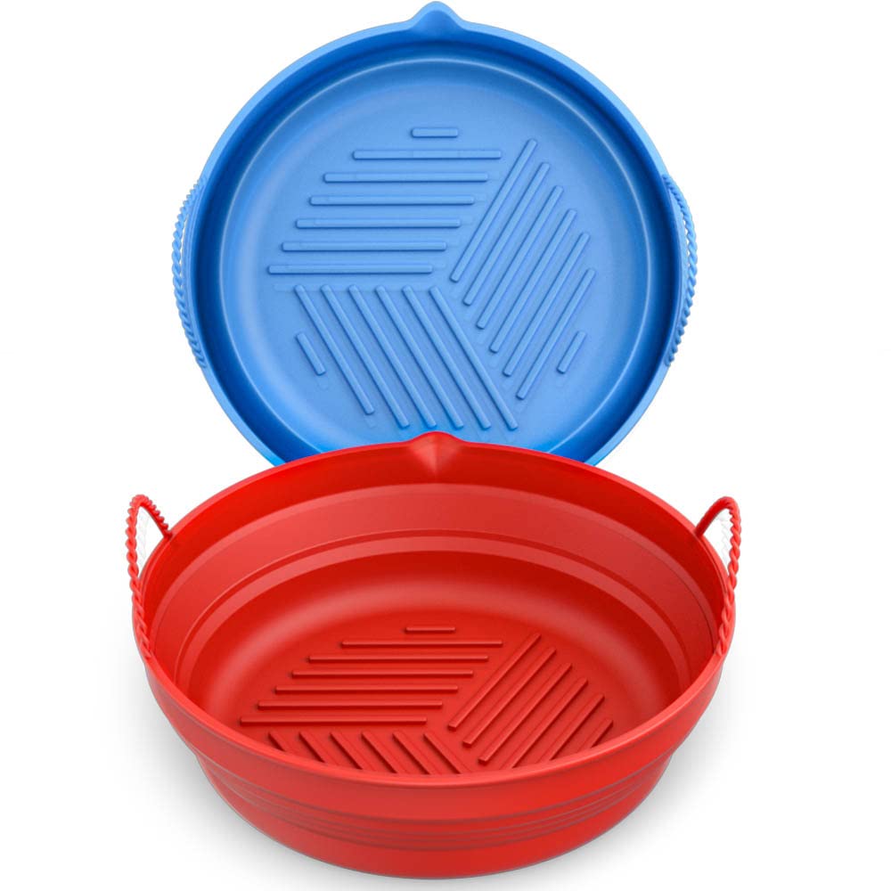 SOOBRO Reusable 8-Inch Silicone Air Fryer Liners (2-Pack) - Non-Stick Baking Tray for Air Fryer, Oven & Microwave - Heat Resistant, Foldable & Easy Clean Accessories - Perfect for Roasting, Baking & Meal Prep
