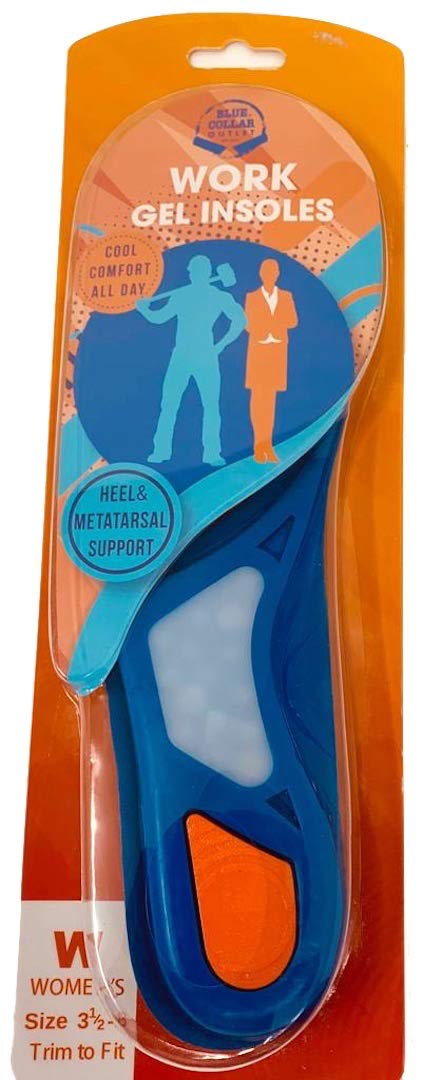 BCO Work Gel Insoles with Metatarsal & Heel Support - Comfortable Shoe Inserts for Hard Days Work (US Women's 3.5-8) - Ideal for Nurses, Retail Workers & Standing All Day Jobs