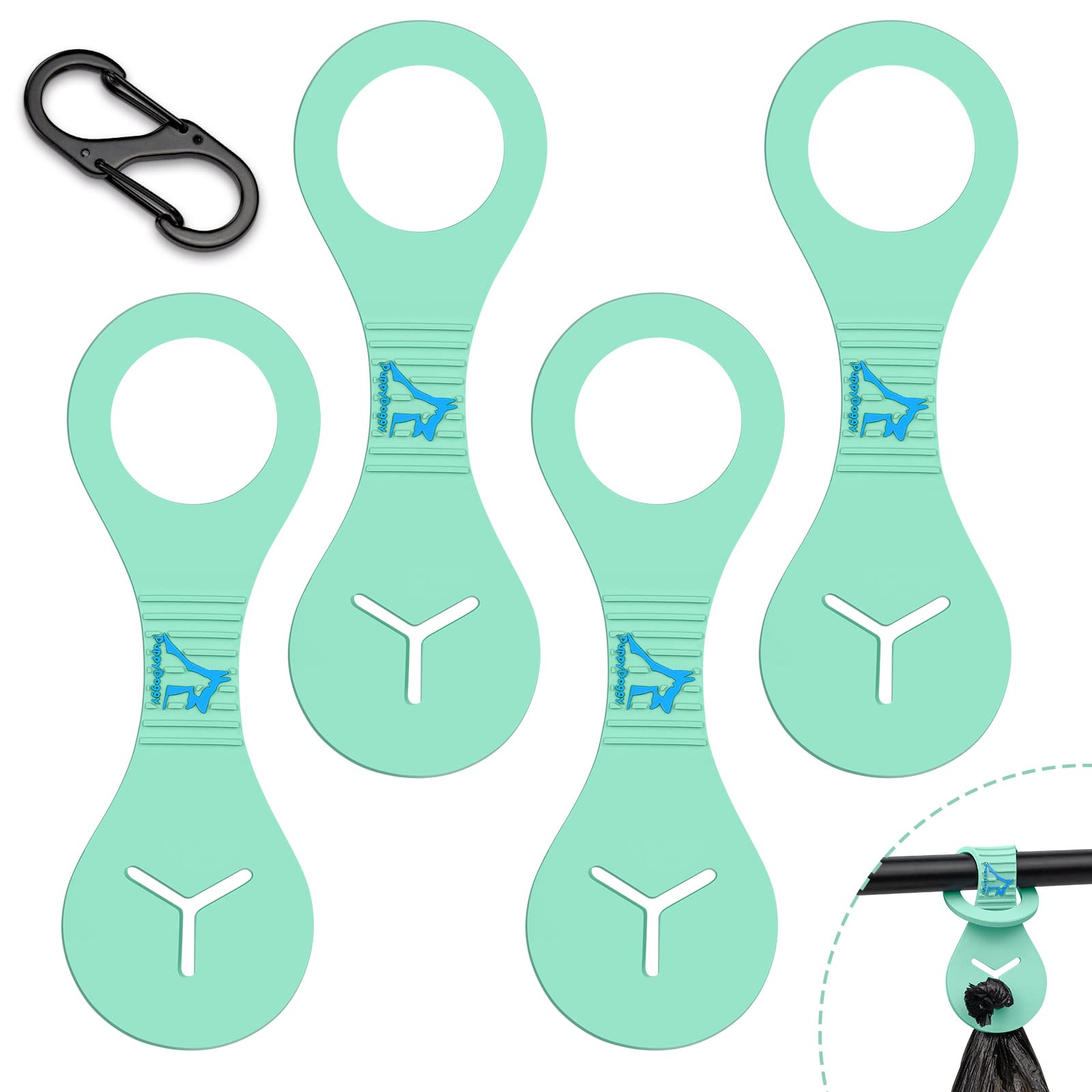 **PuppyDoggy Dog Poop Bag Holder & Dispenser for Leash - 4 Pack Light Green - Waste Bag Carrier for Walking, Running & Biking - Perfect for Pet Owners on the Go**