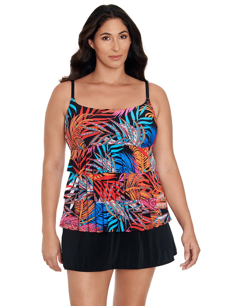Longitude Women's One Piece Swimsuit with Faux Ruffle Skirt & Pockets - Stylish Bathing Suit for Beach, Pool & Vacation | Plus Size Swimwear Options Available