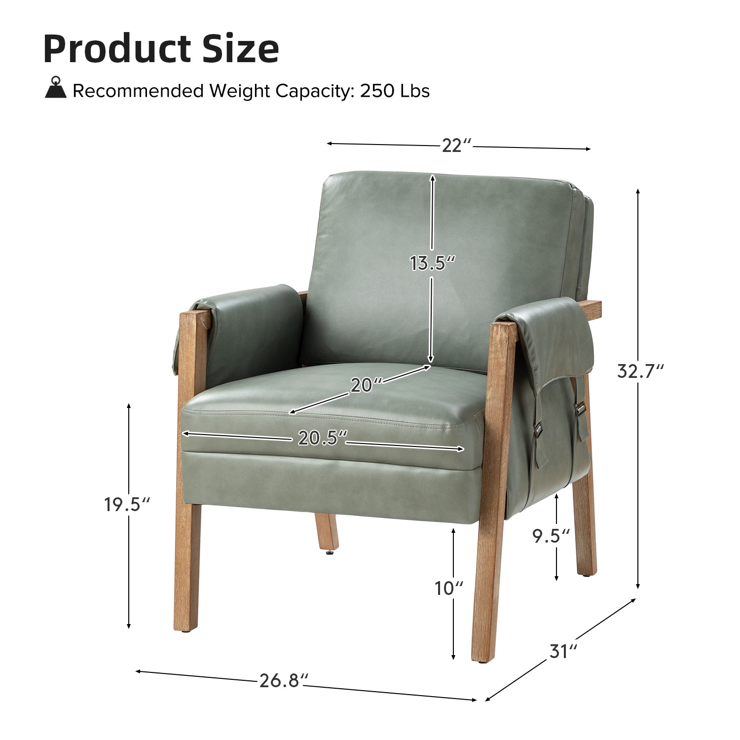 Kelly Vegan Leather Armchair - Modern PU Leather Accent Chair for Living Room, Bedroom & Office - Comfortable Mid-Century Style Lounge Chair with Sturdy Metal Legs - Perfect for Small Spaces, Apartments & Dorm Rooms