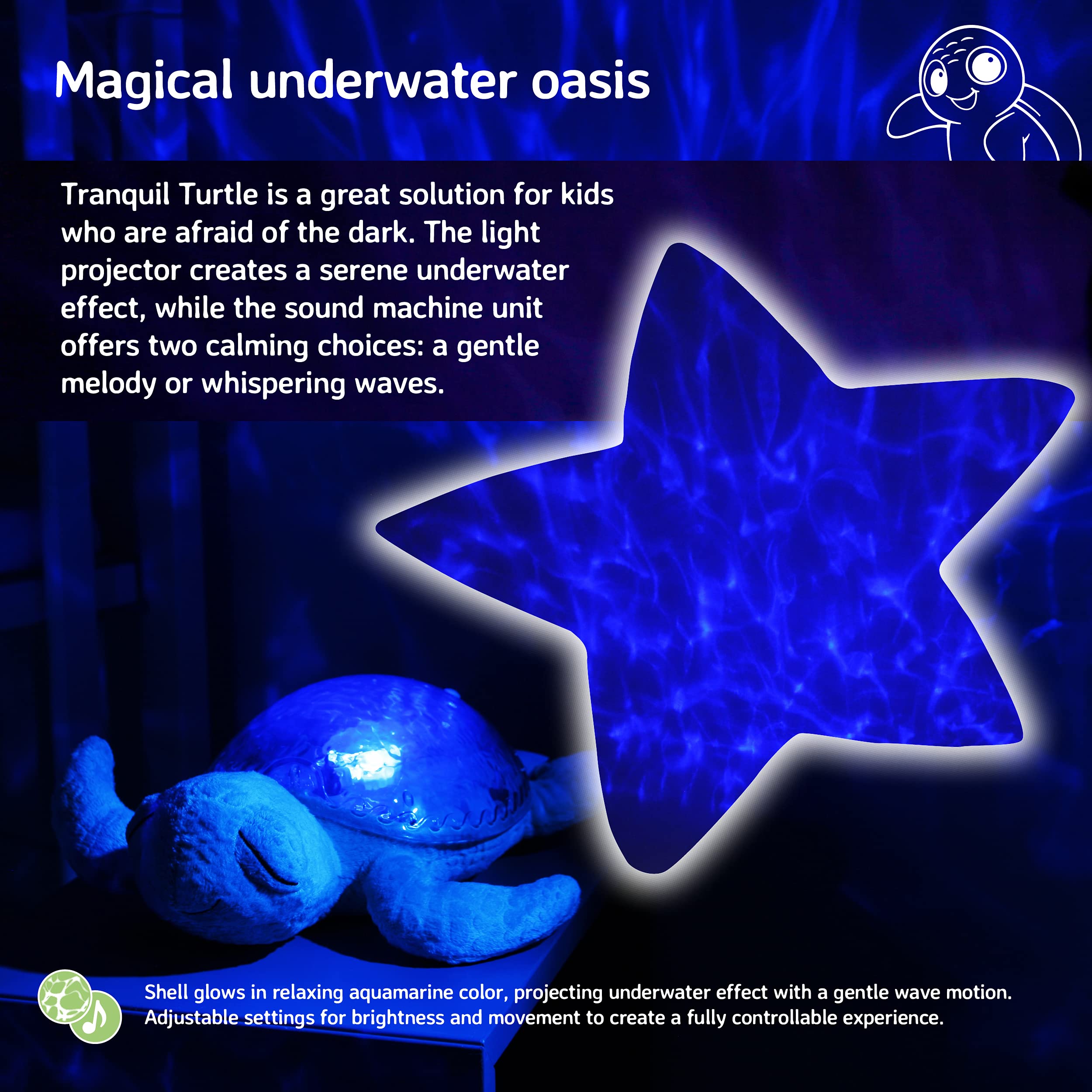 Cloud B Ocean Projector Night Light with White Noise Soothing Sounds for Baby & Kids | Adjustable Brightness & Auto Timer | Eco-Friendly Turtle Design - Green | Perfect for Nursery, Bedroom & Relaxation