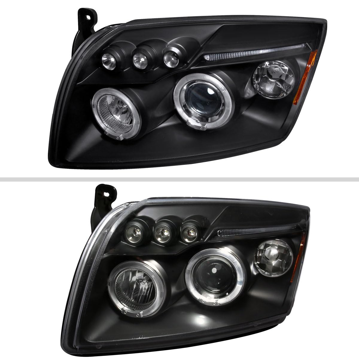 2007-2012 Dodge Caliber Black LED Halo Projector Headlights Pair - Left & Right Headlamps for Enhanced Night Driving & Custom Style