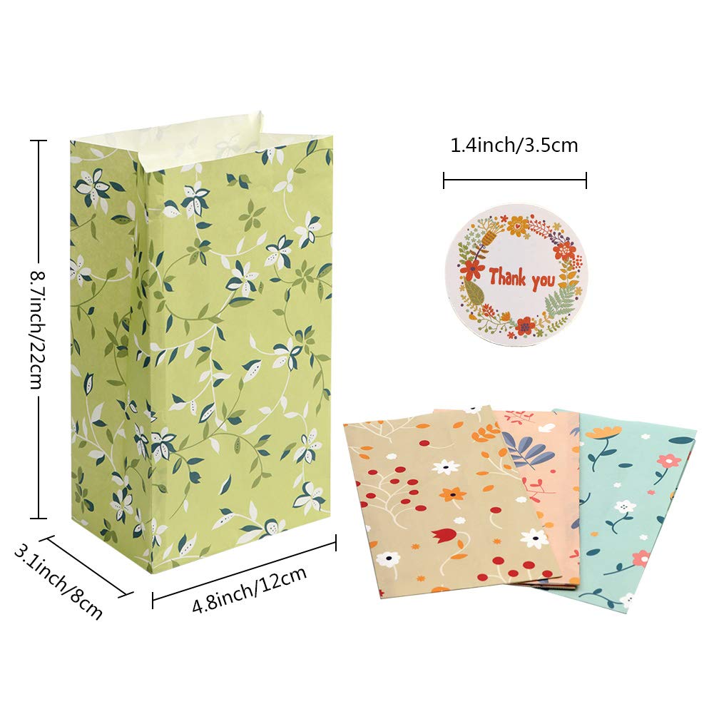 AerWo 48PCS Floral Gift Bags Bulk - Cute Flower Pattern Party Favor Bags for Kids Birthday, Bridal Shower, Wedding Favors | Medium Size Goodie Bags with Thank You Stickers | Perfect for Baby Showers, Graduation Parties & Holiday Gift Giving