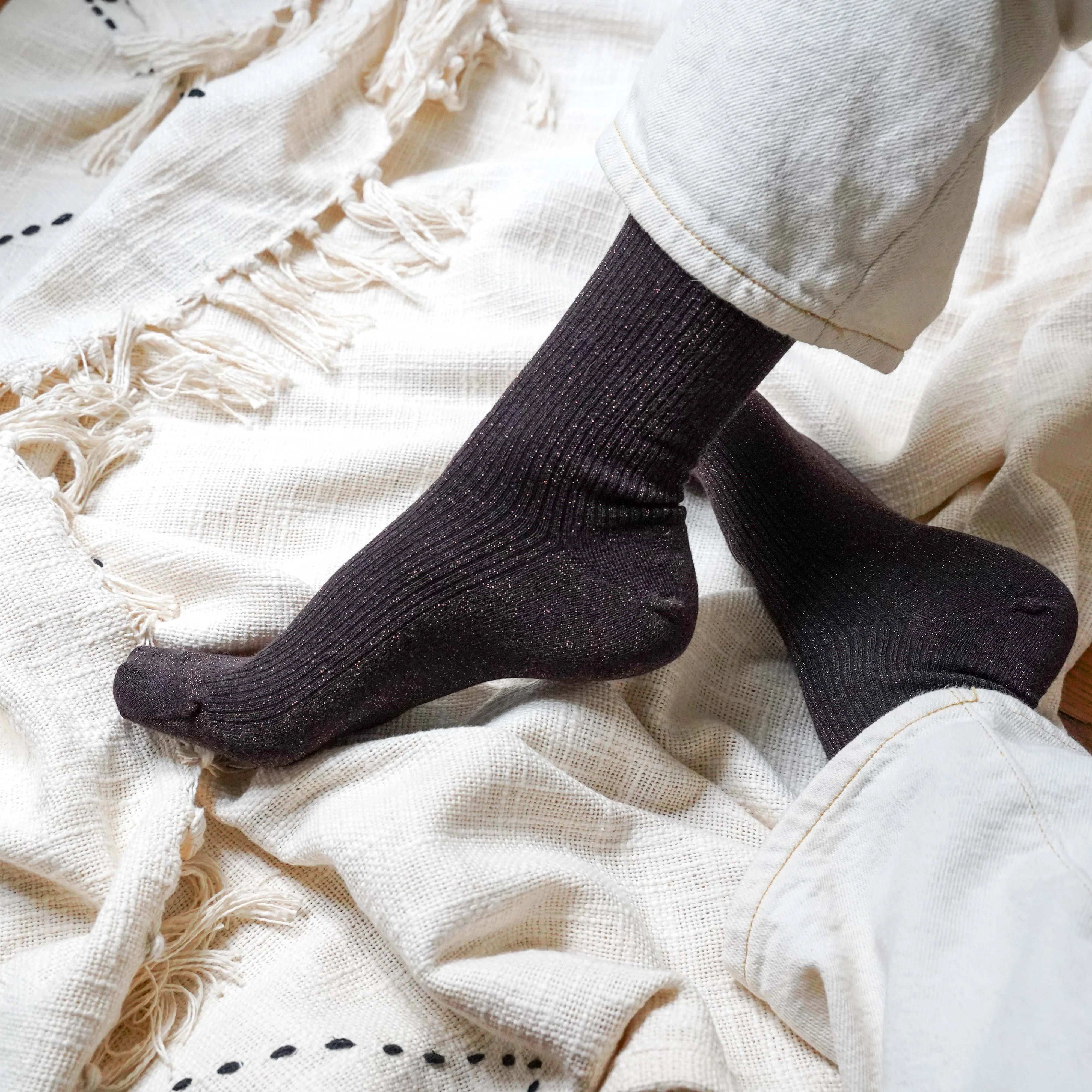 KLUE Glitter Lurex Socks for Women - Chocolate Brown Shimmer Party Socks | Perfect for Christmas, Holidays, and Special Occasions